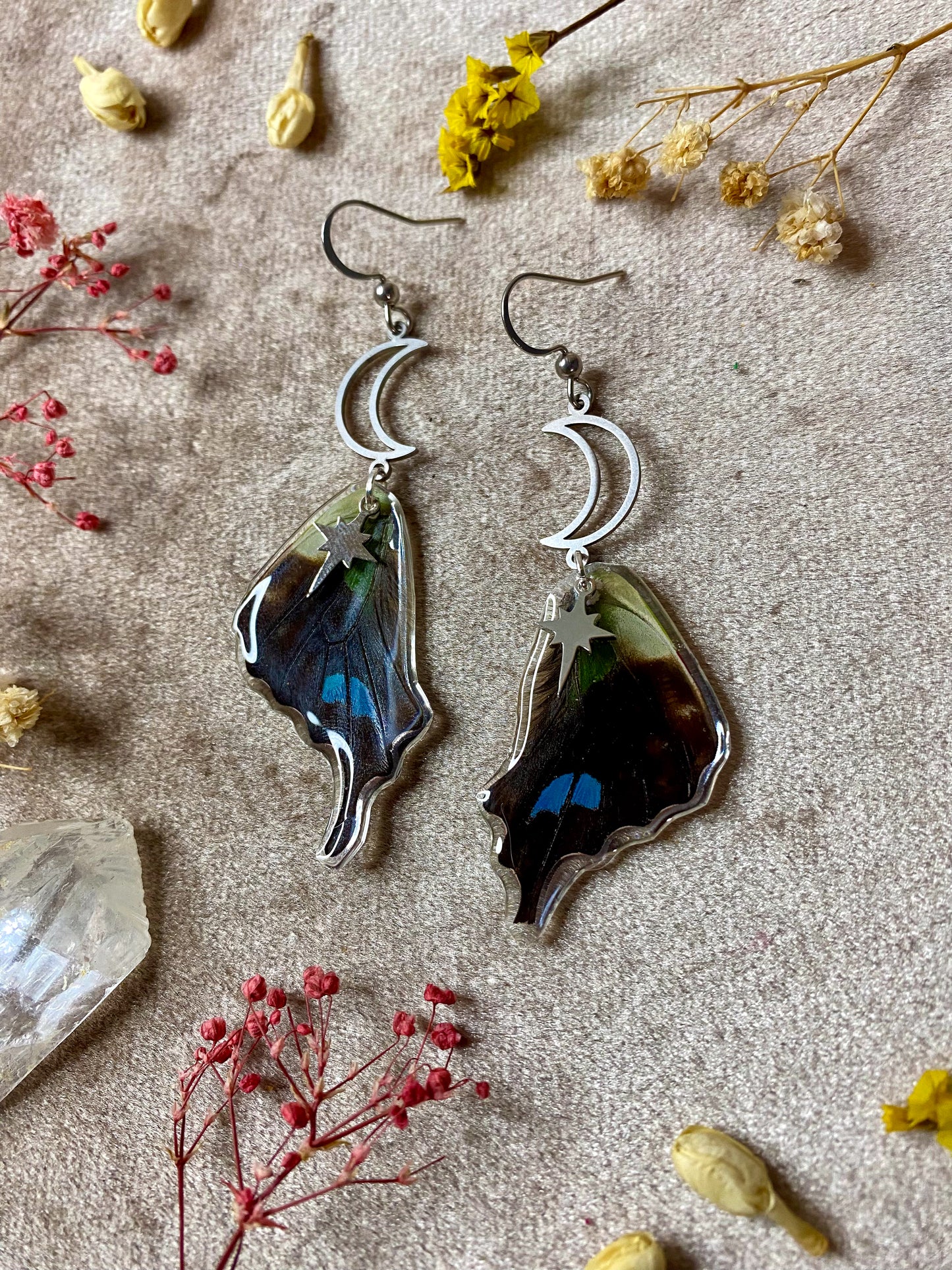 Purple Spotted Swallowtail Butterfly Wing Earrings