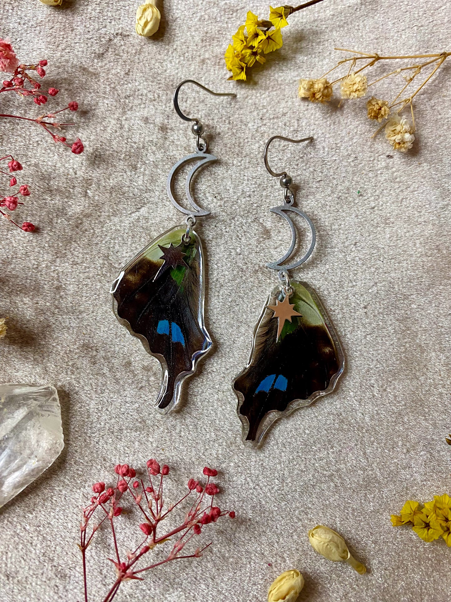 Purple Spotted Swallowtail Butterfly Wing Earrings