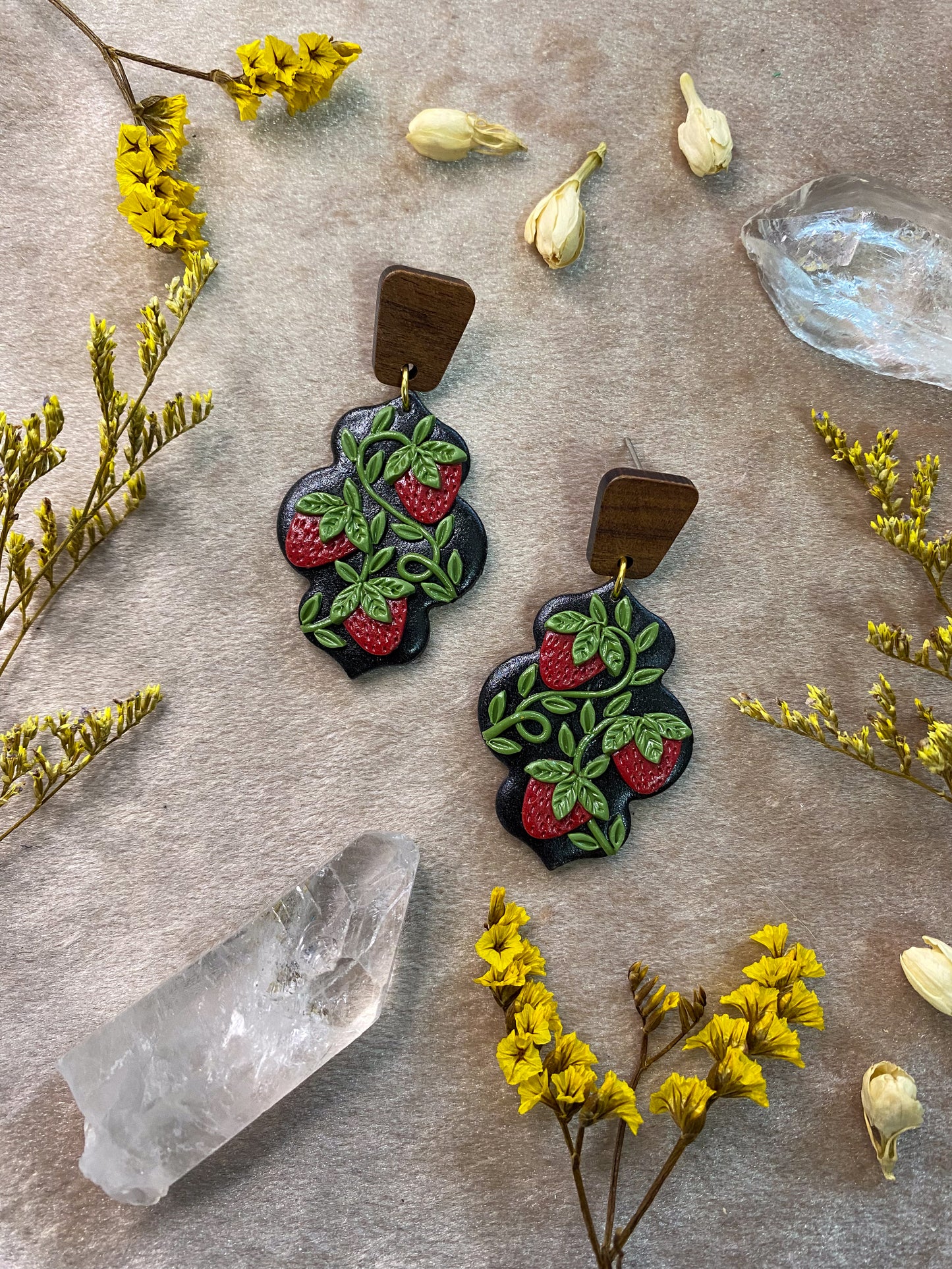 polymer clay strawberry dangle earrings