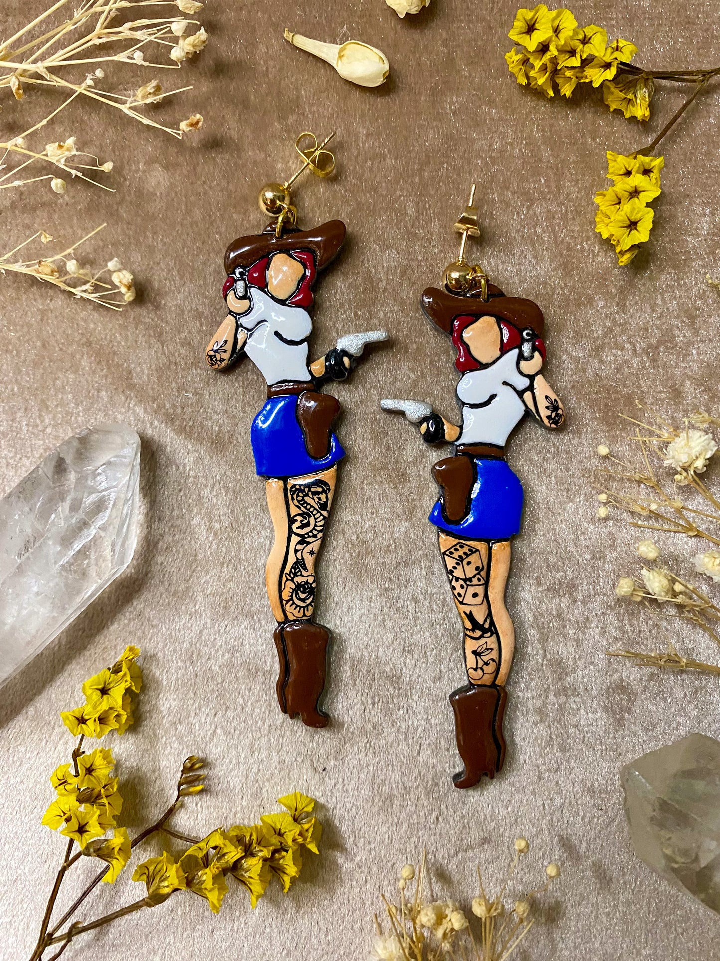 Cowgirl Tattooed Lady Earrings