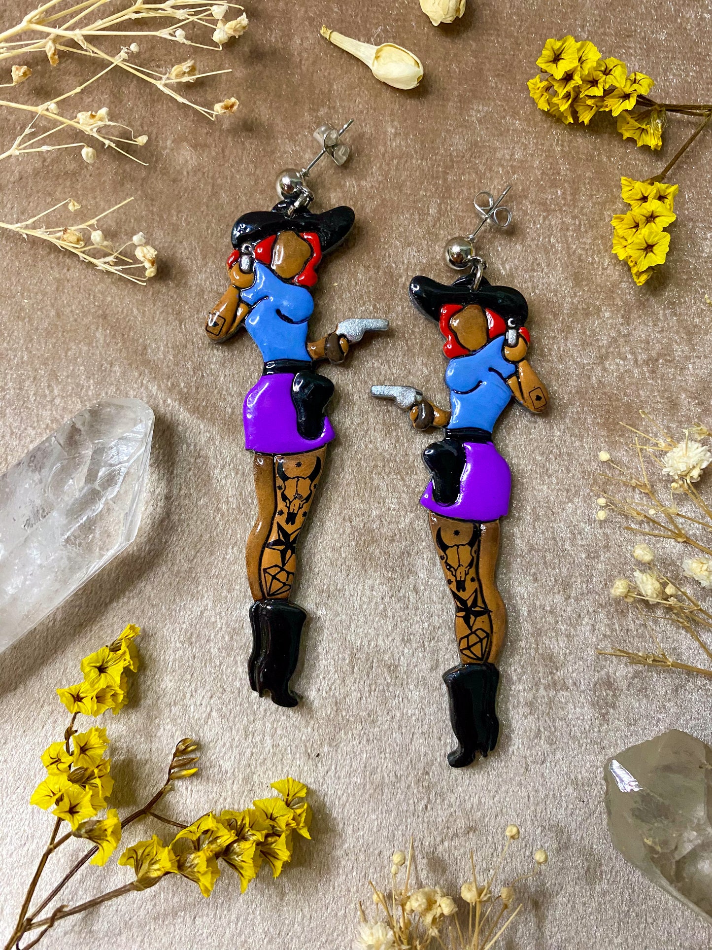 Cowgirl Tattooed Lady Earrings