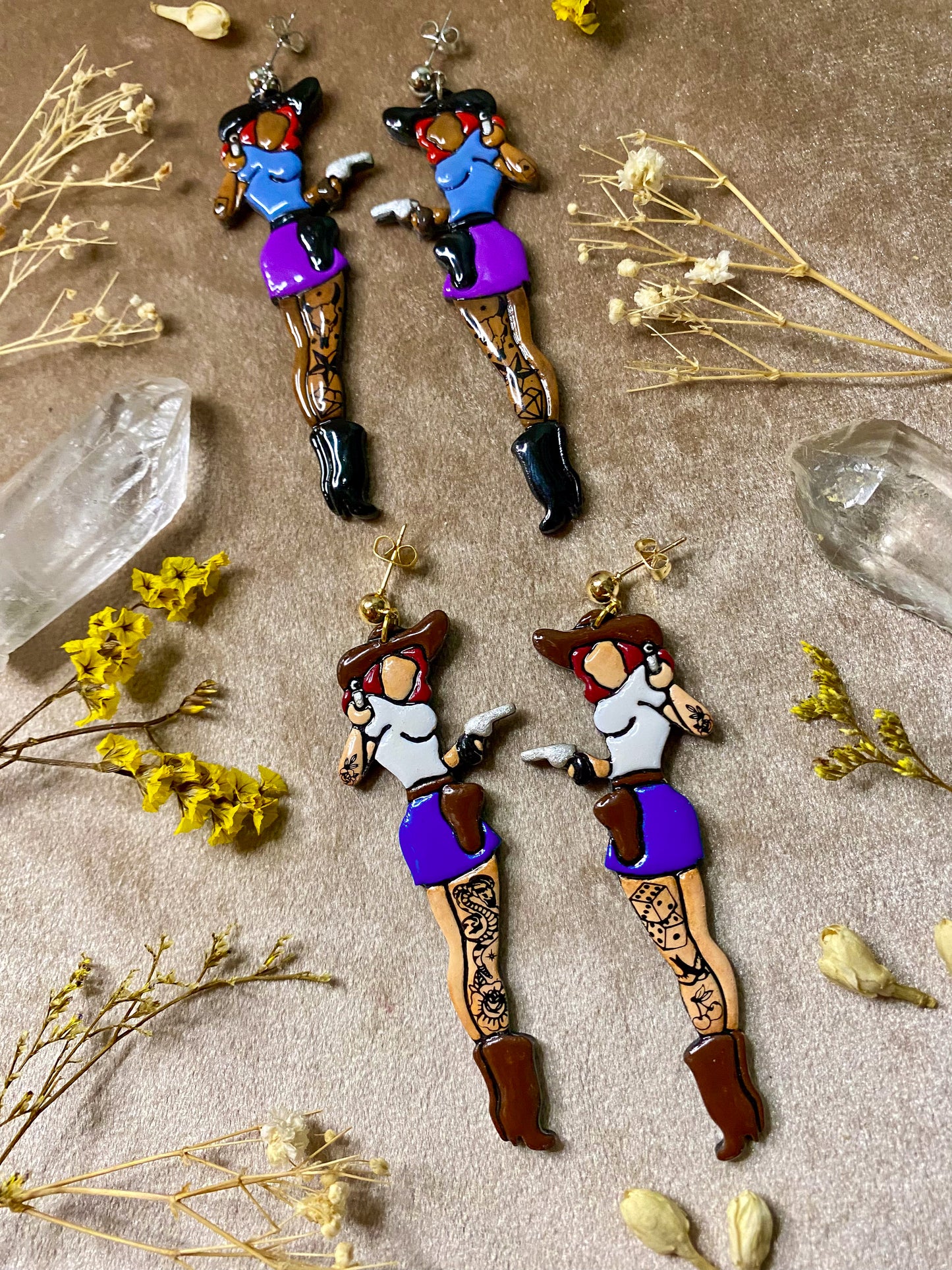 Cowgirl Tattooed Lady Earrings