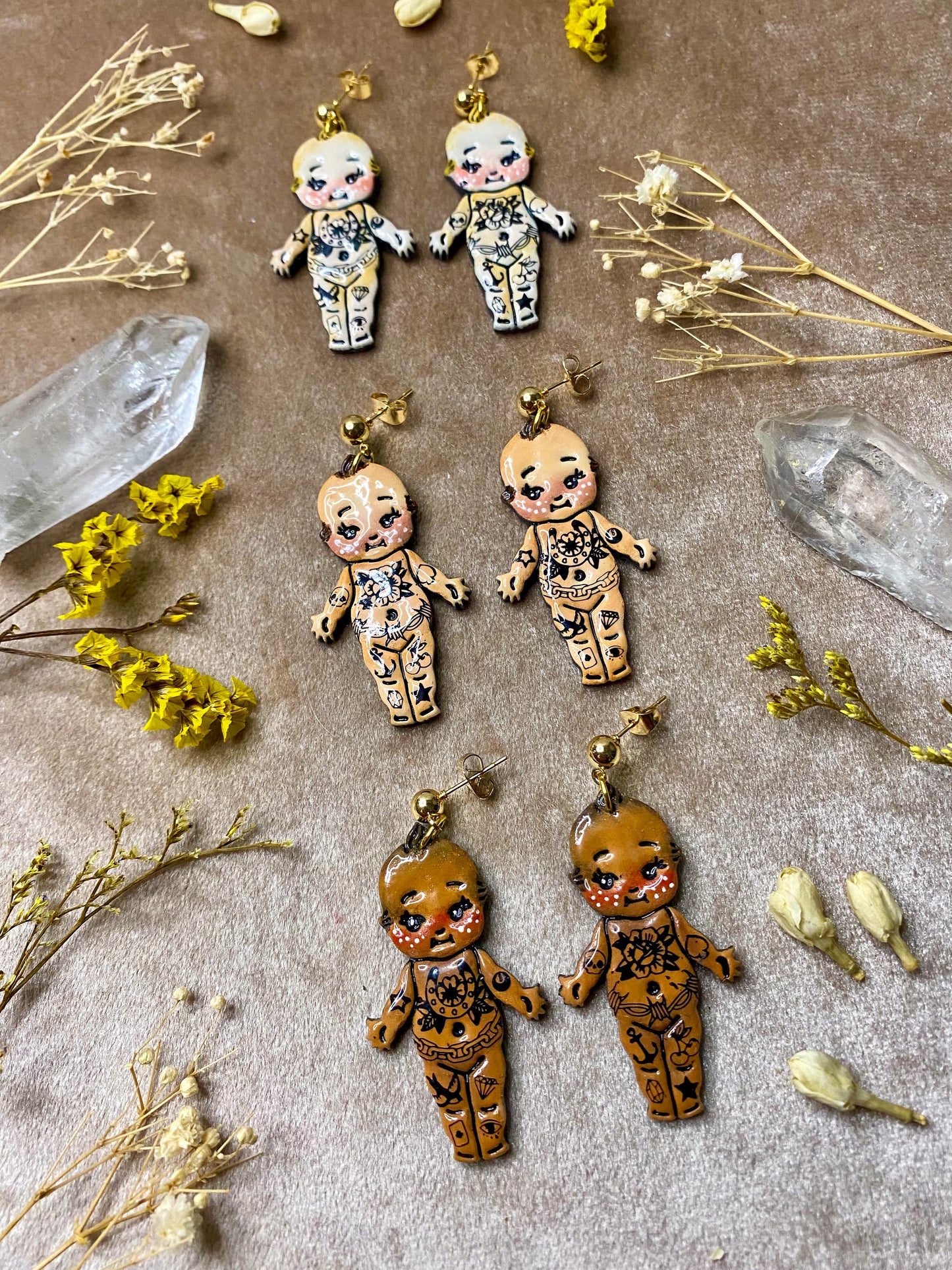 Tattooed Kewpie Baby Earrings