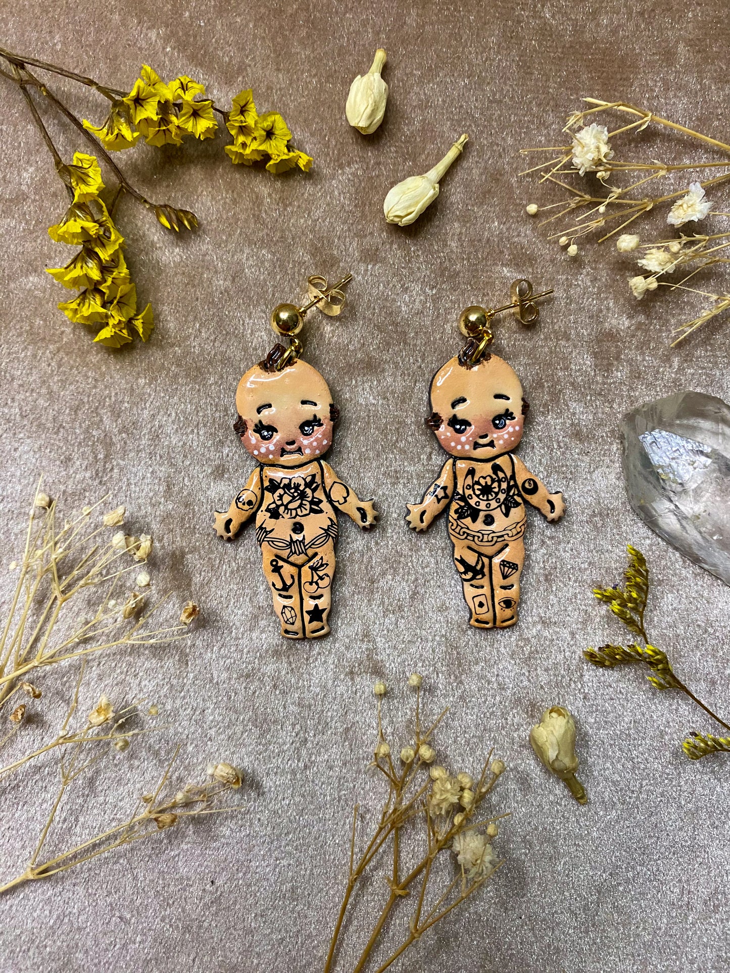 Tattooed Kewpie Baby Earrings