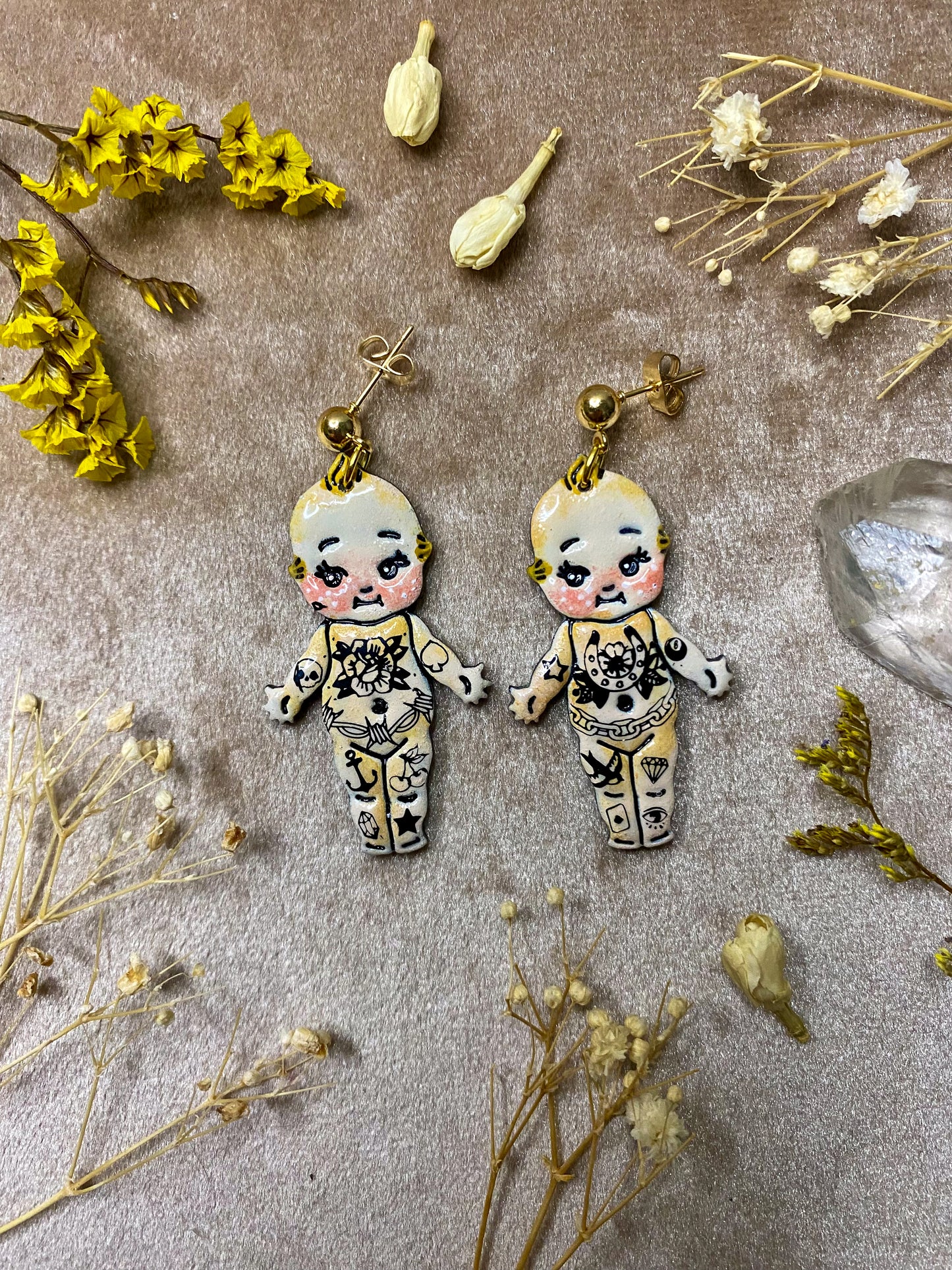 Tattooed Kewpie Baby Earrings