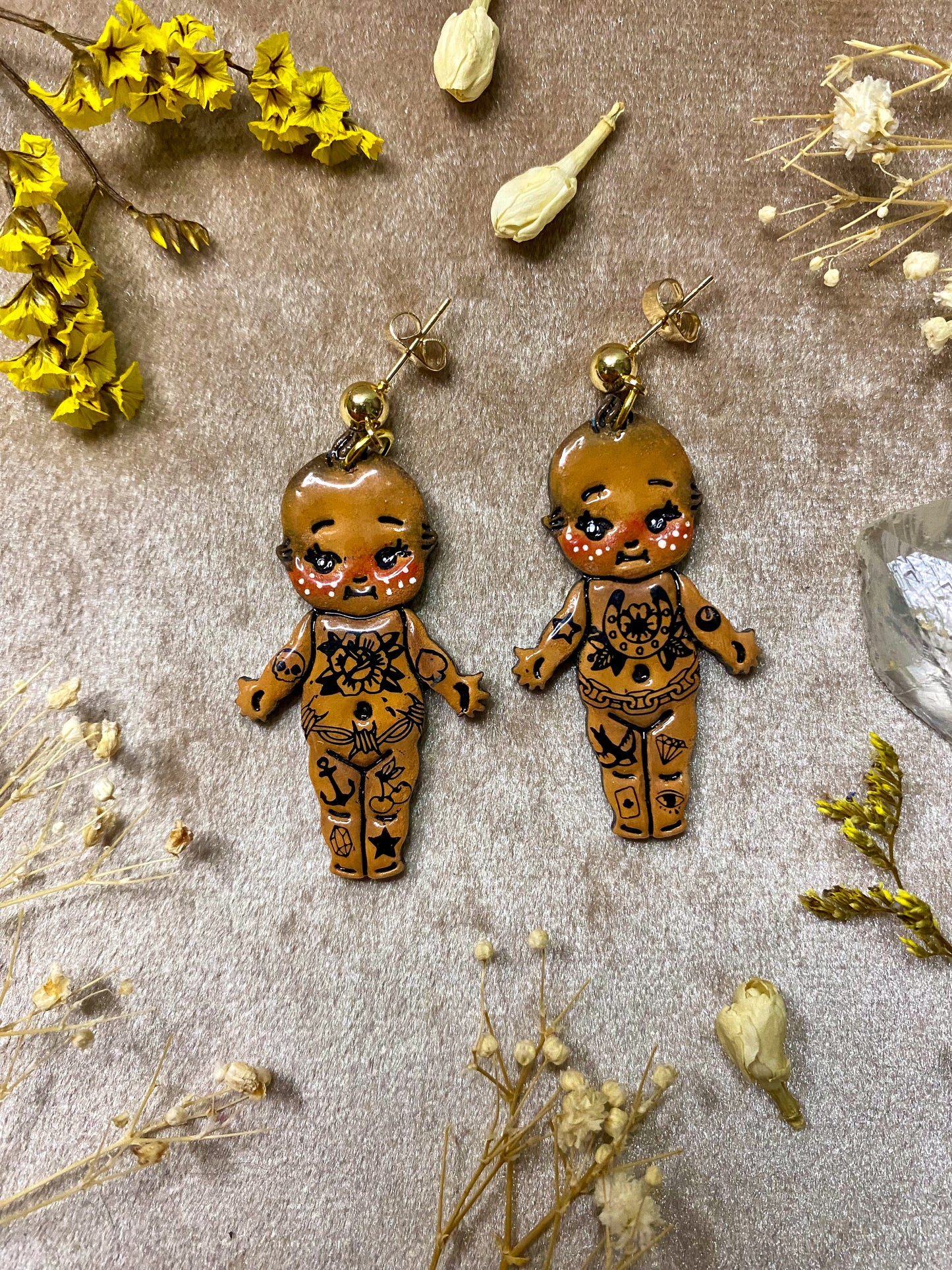 Tattooed Kewpie Baby Earrings