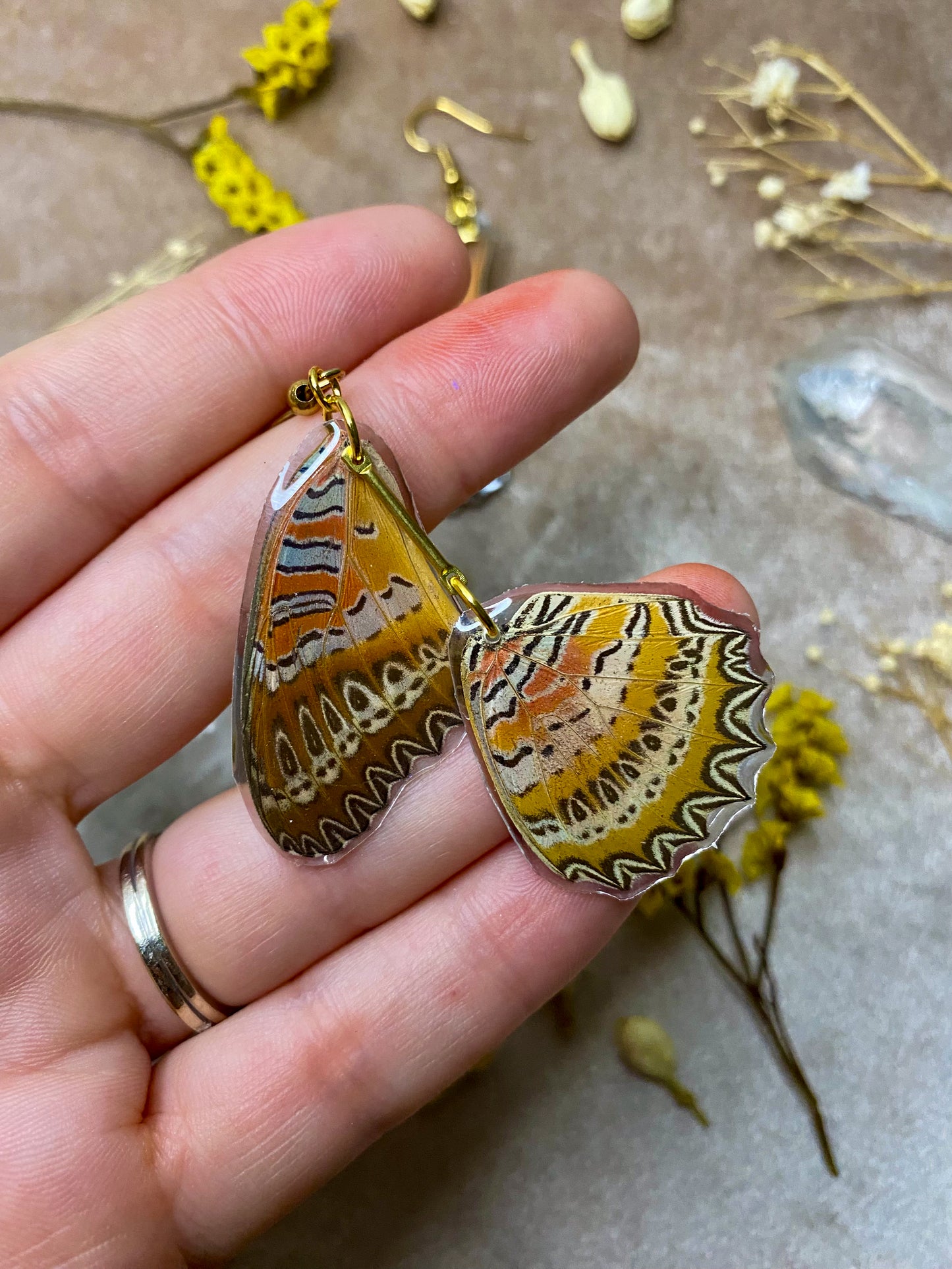 Red Lace Butterfly Wing Earrings