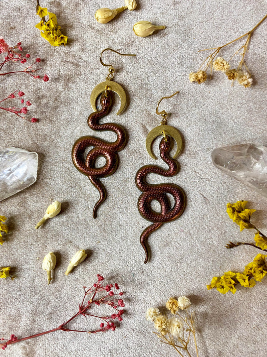 Copper Coil Snake Earrings