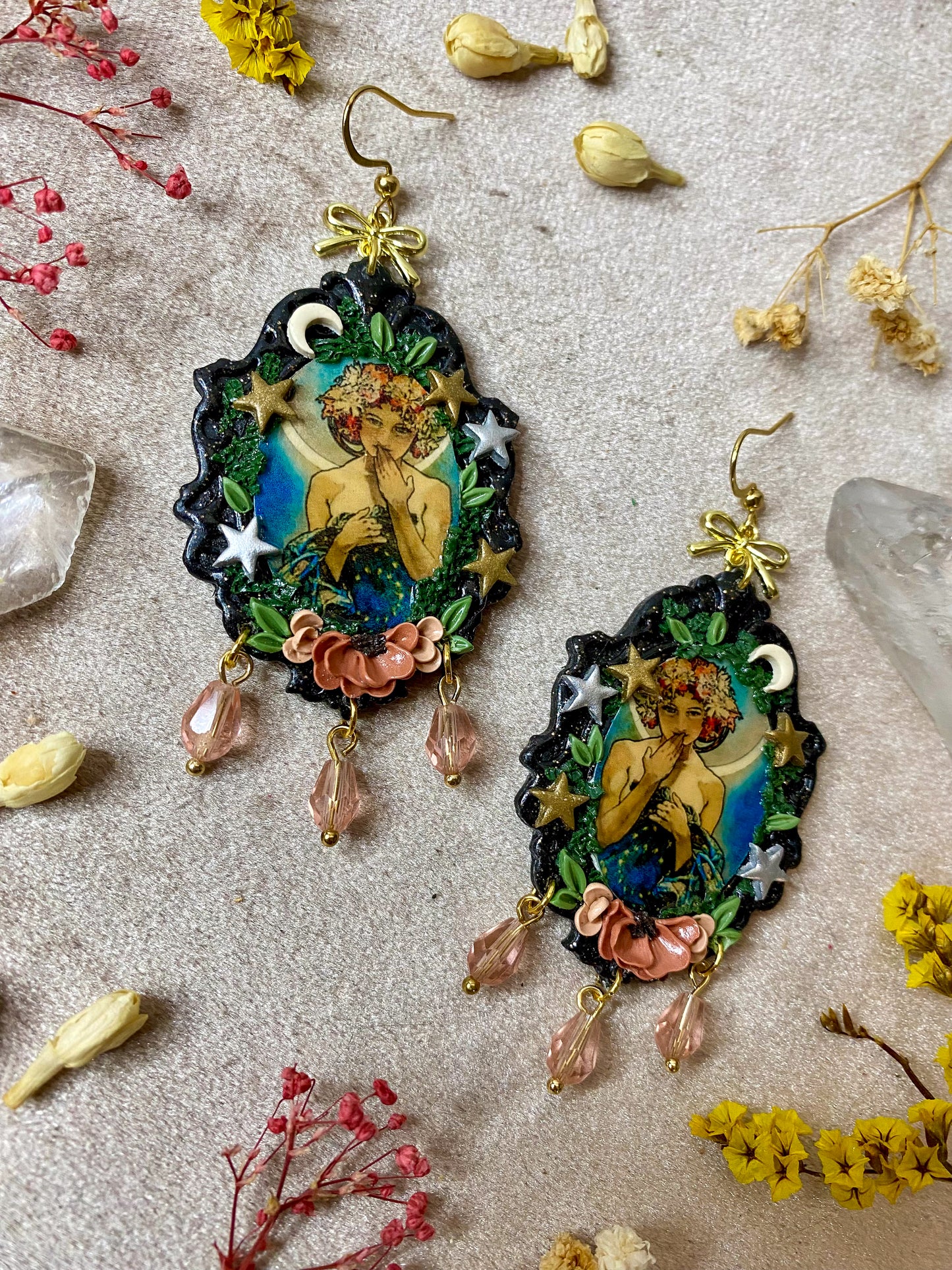 Mucha's "The Moon" Painting Earrings