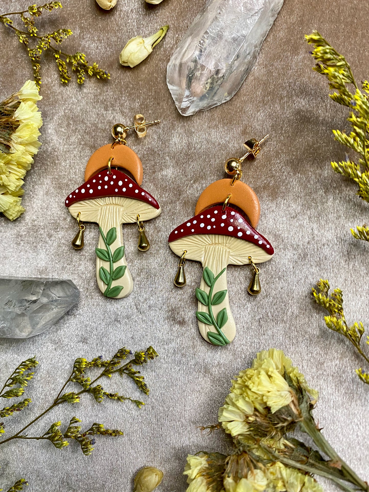 red cap clay mushroom earrings