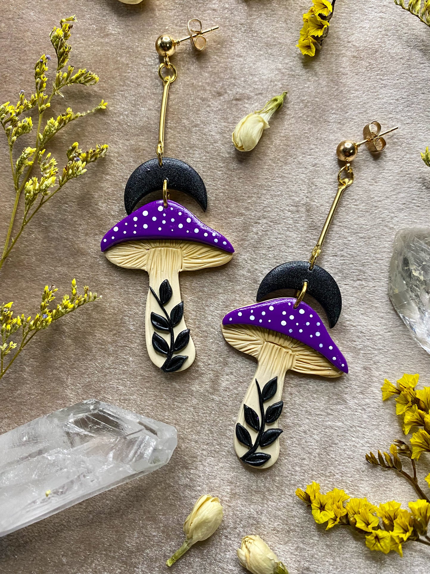 Purple Cap Poison Mushroom Earrings