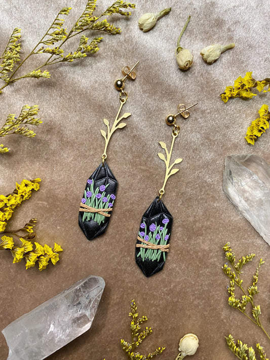 lavender wrapped crystal earrings