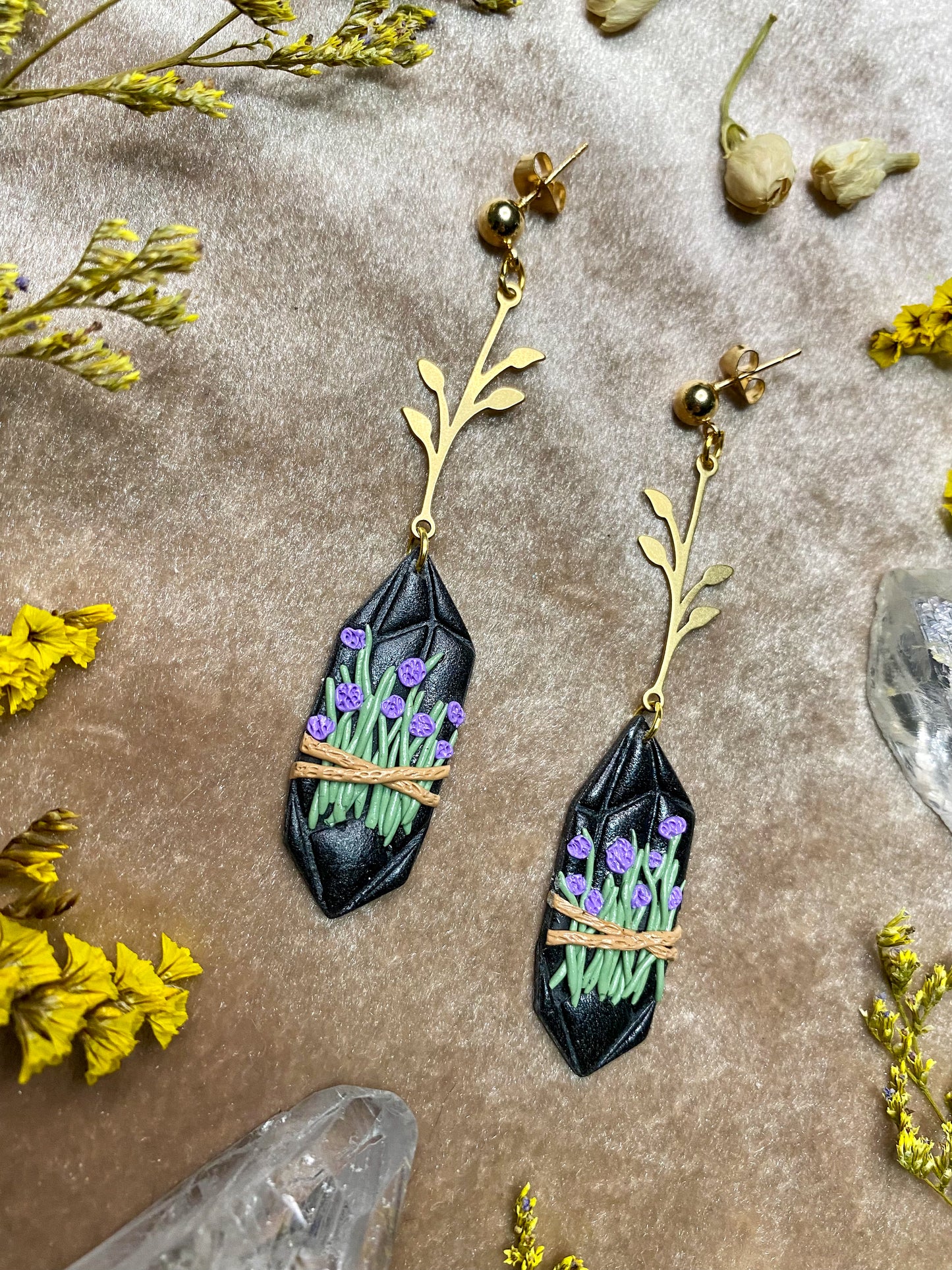Lavender Wrapped Crystal Earrings