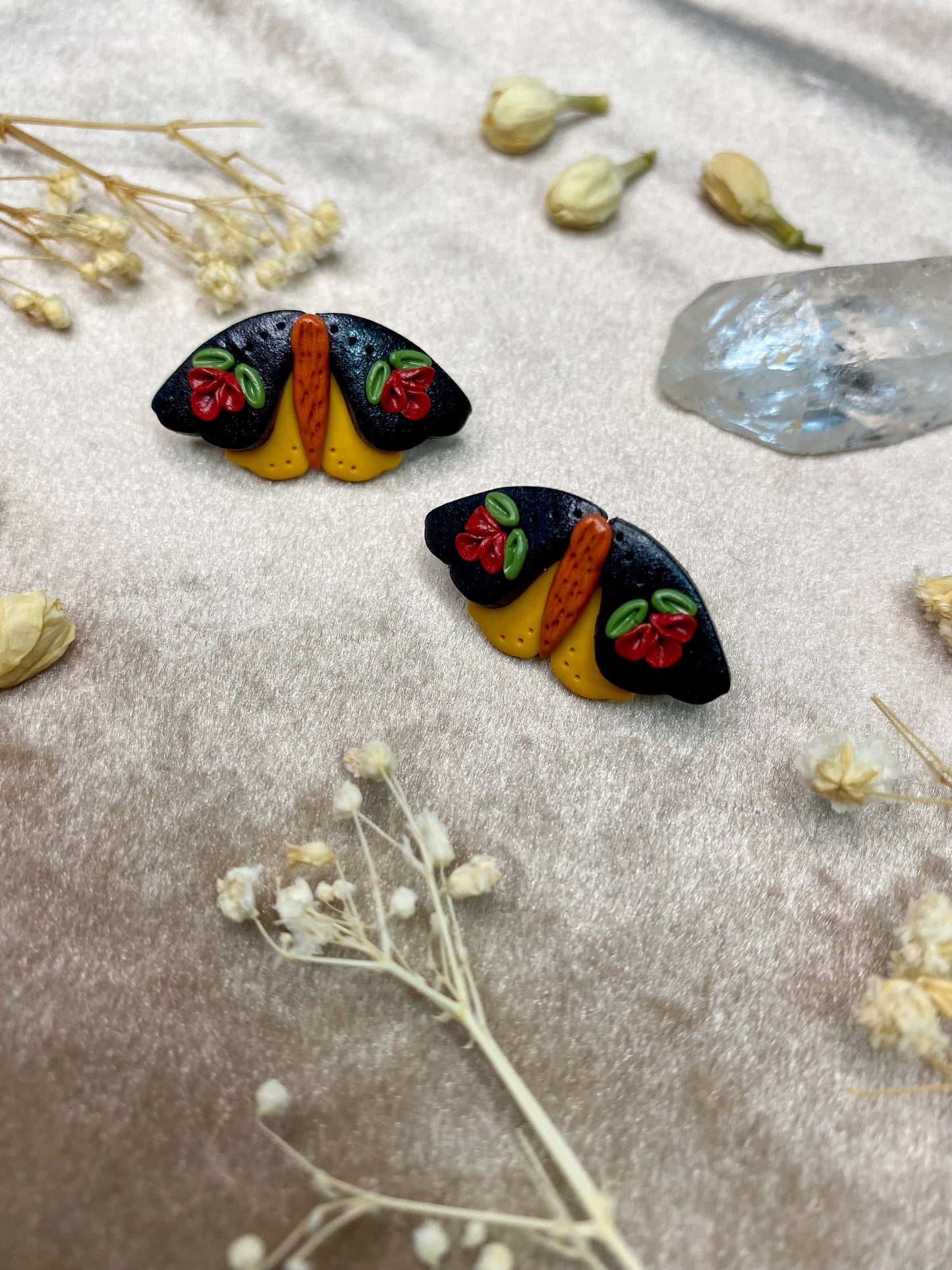 Black Boho Moth Stud Earrings