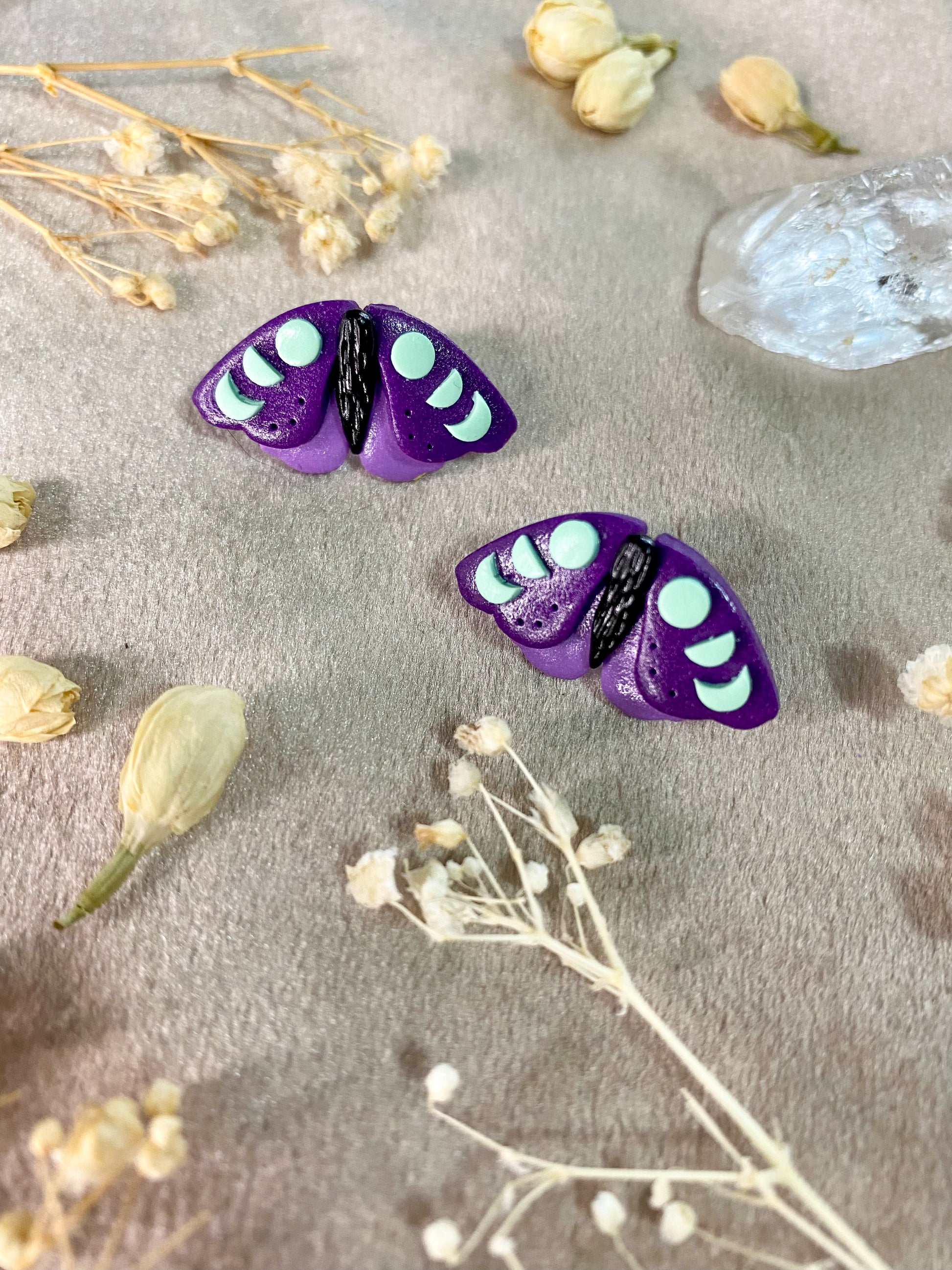 purple boho mini moth studs