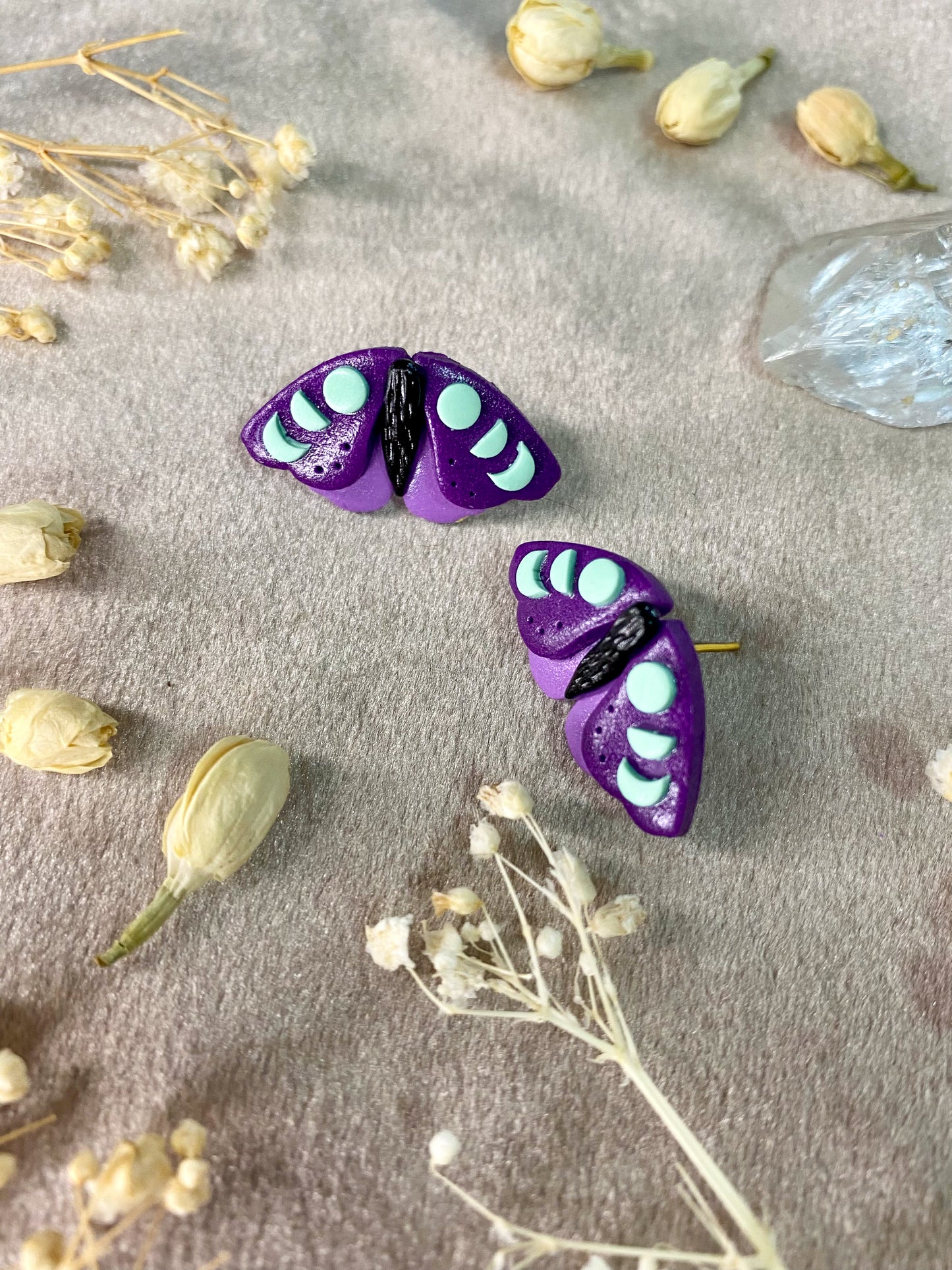 Purple Boho Moth Stud Earrings