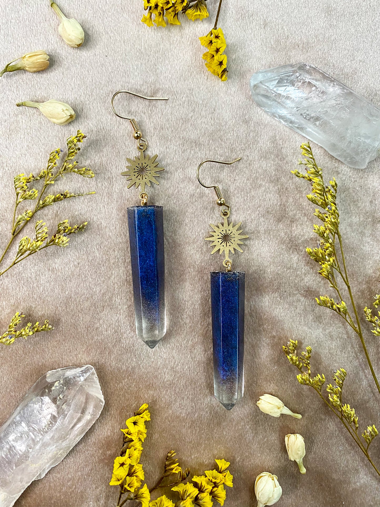 blue resin crystal earrings