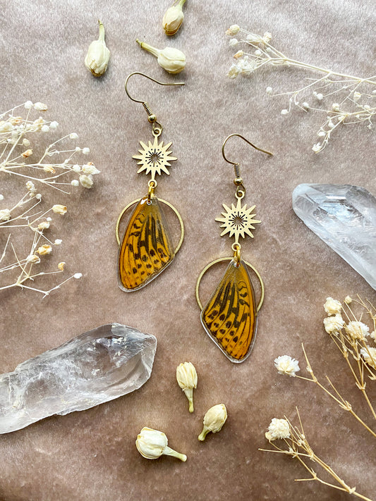 Spotted leopard butterfly earrings
