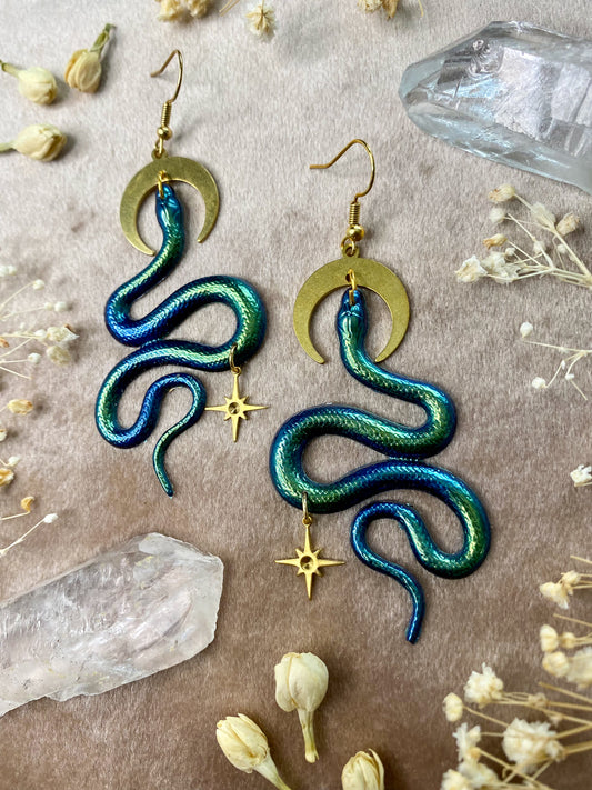 Celestial Blue and Green Python Earrings