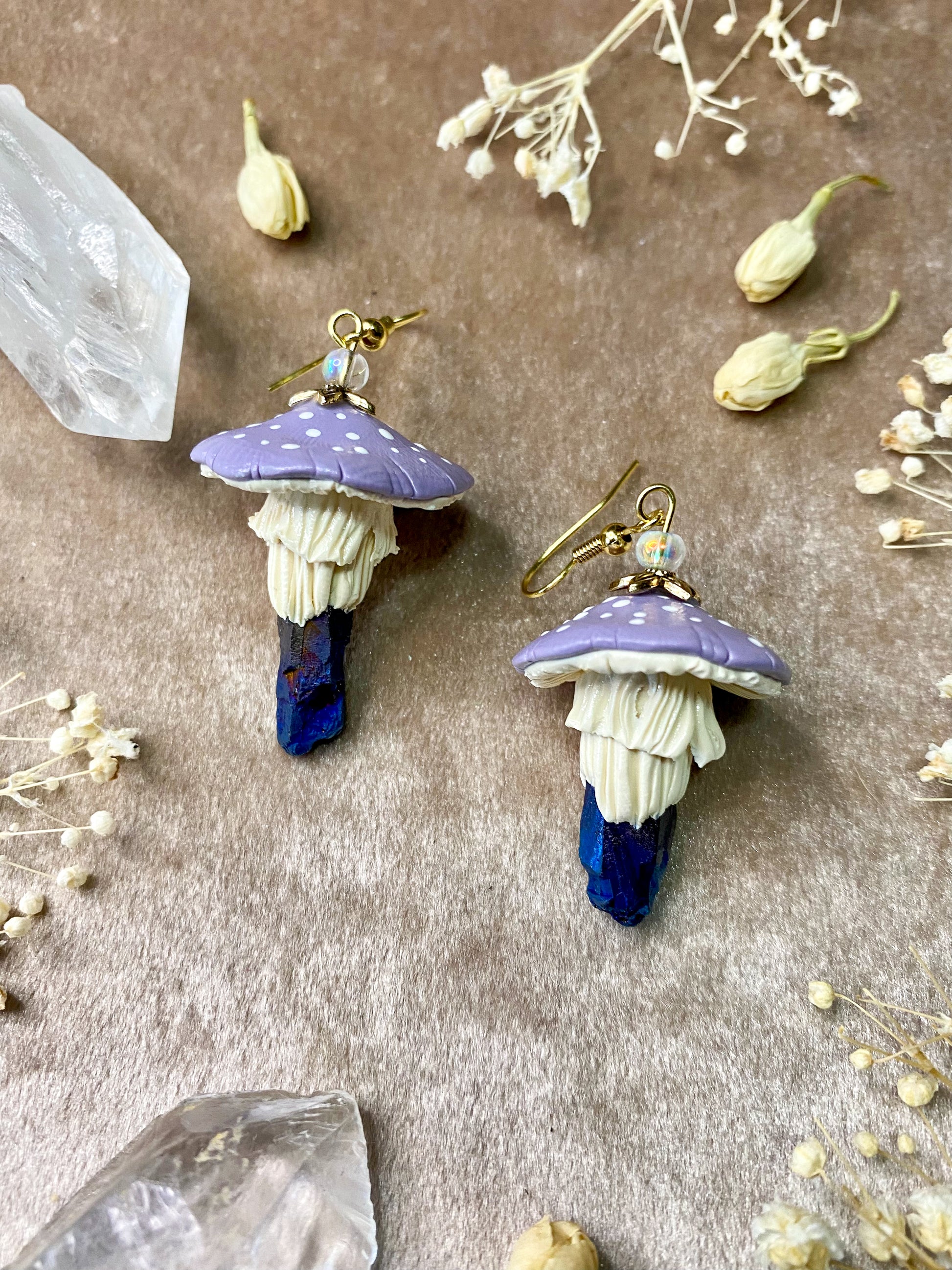 mushroom and crystal earrings