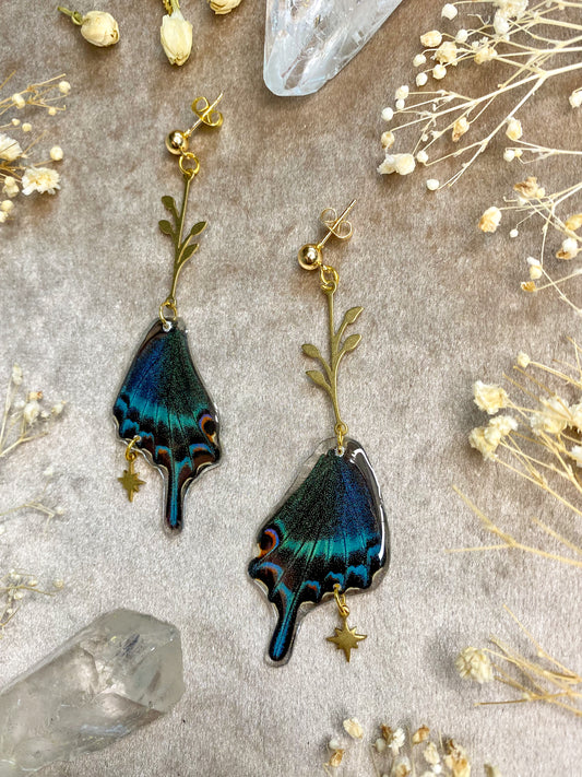Chinese Peacock Swallowtail Butterfly Wing Earrings (Bottom Wings)