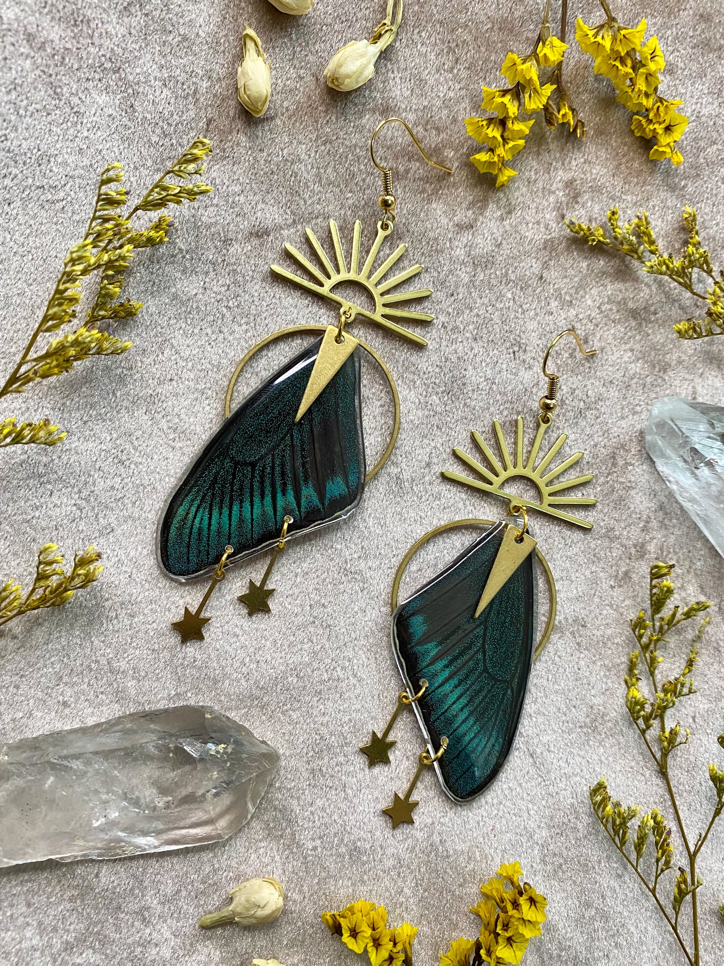 Chinese Peacock Swallowtail Butterfly Wing Earrings (Top Wings)