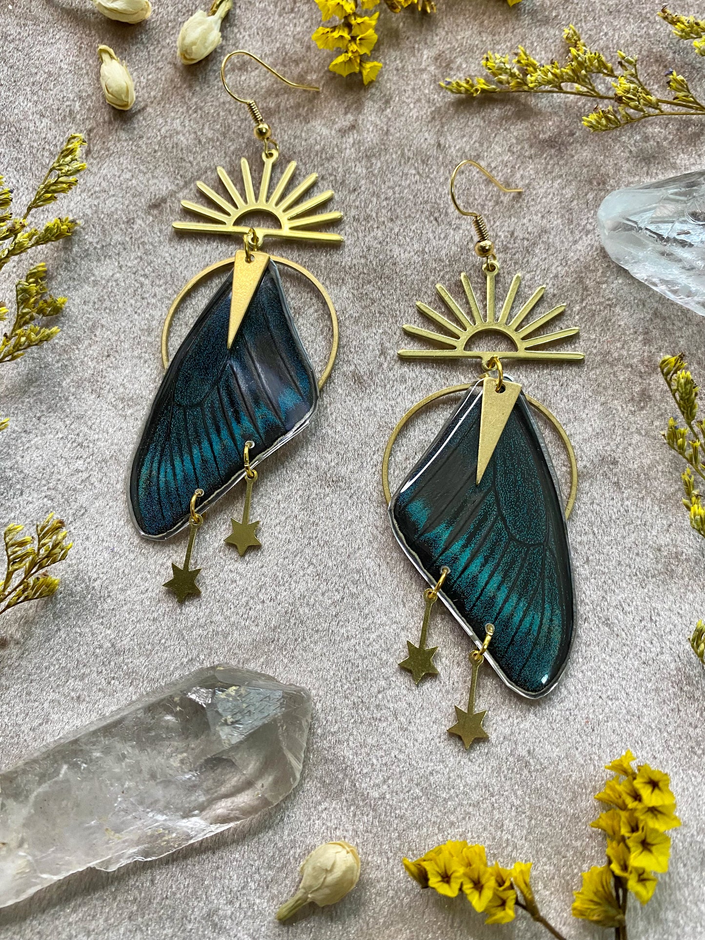 Chinese Peacock Swallowtail Butterfly Wing Earrings (Top Wings)