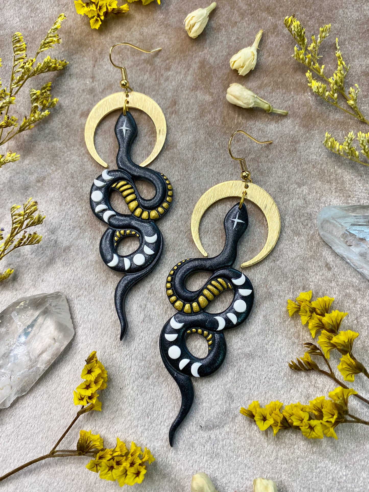 Moon Phase Snake Earrings