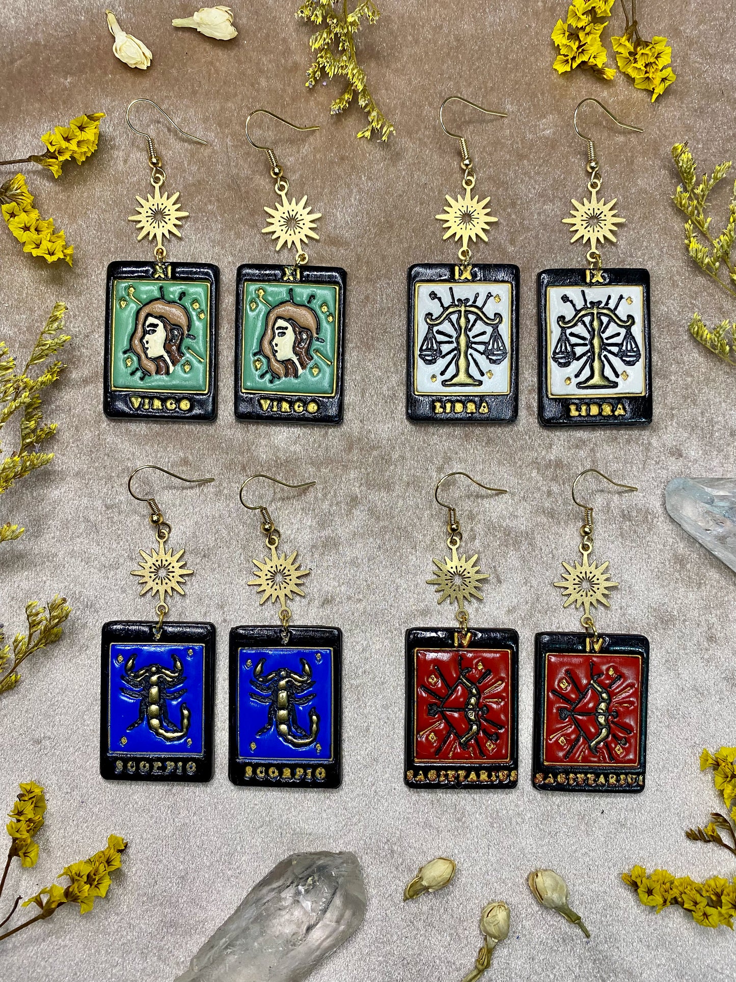 astrology and tarot polymer clay dangle earrings zodiac