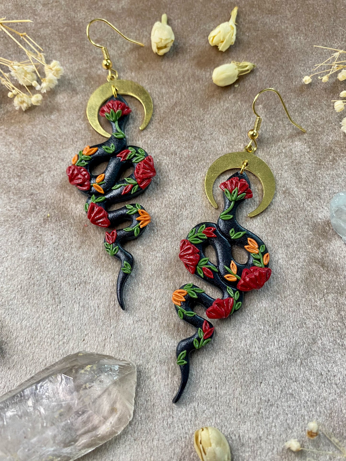 Red and Orange Floral Snake Earrings