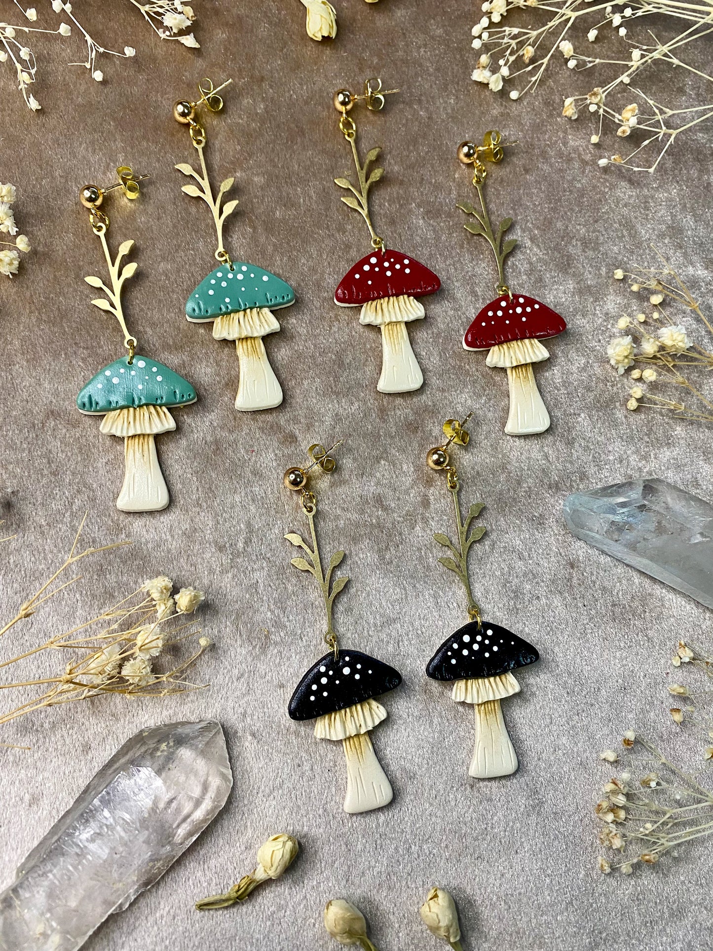 Leafy Forest Mushroom Earrings