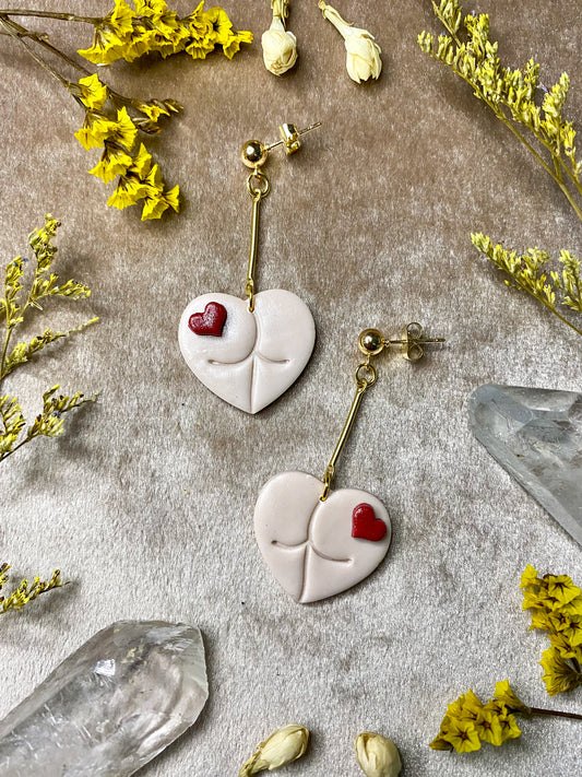 heart shaped buttocks with heart tattoo polymer clay dangle earrings
