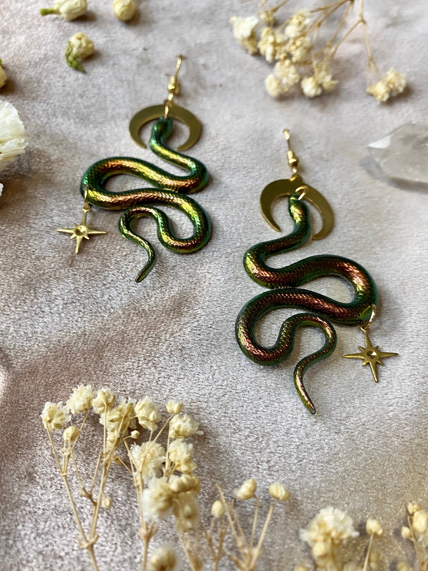 Emerald Boa Snake Earrings