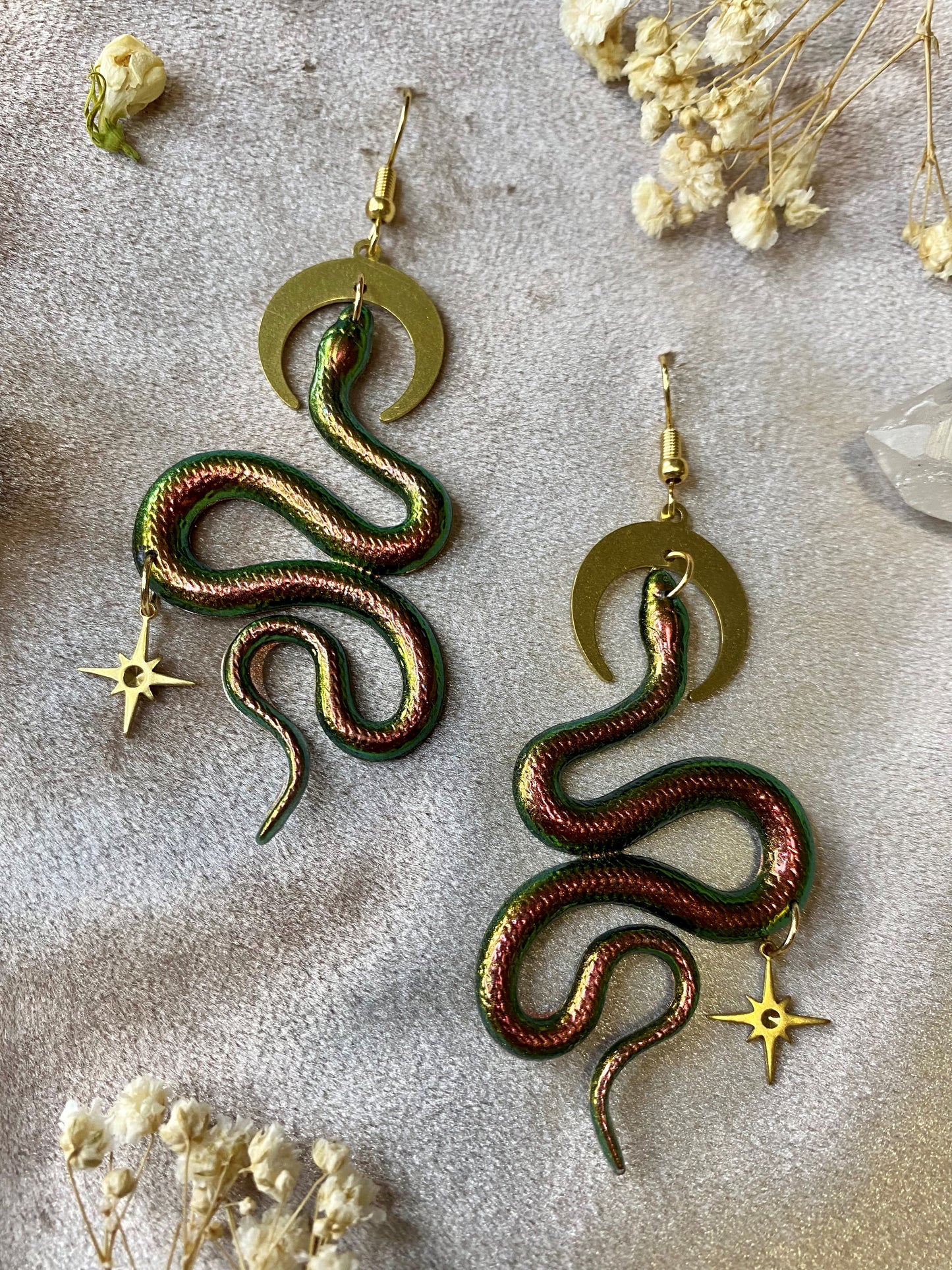 Emerald Boa Snake Earrings