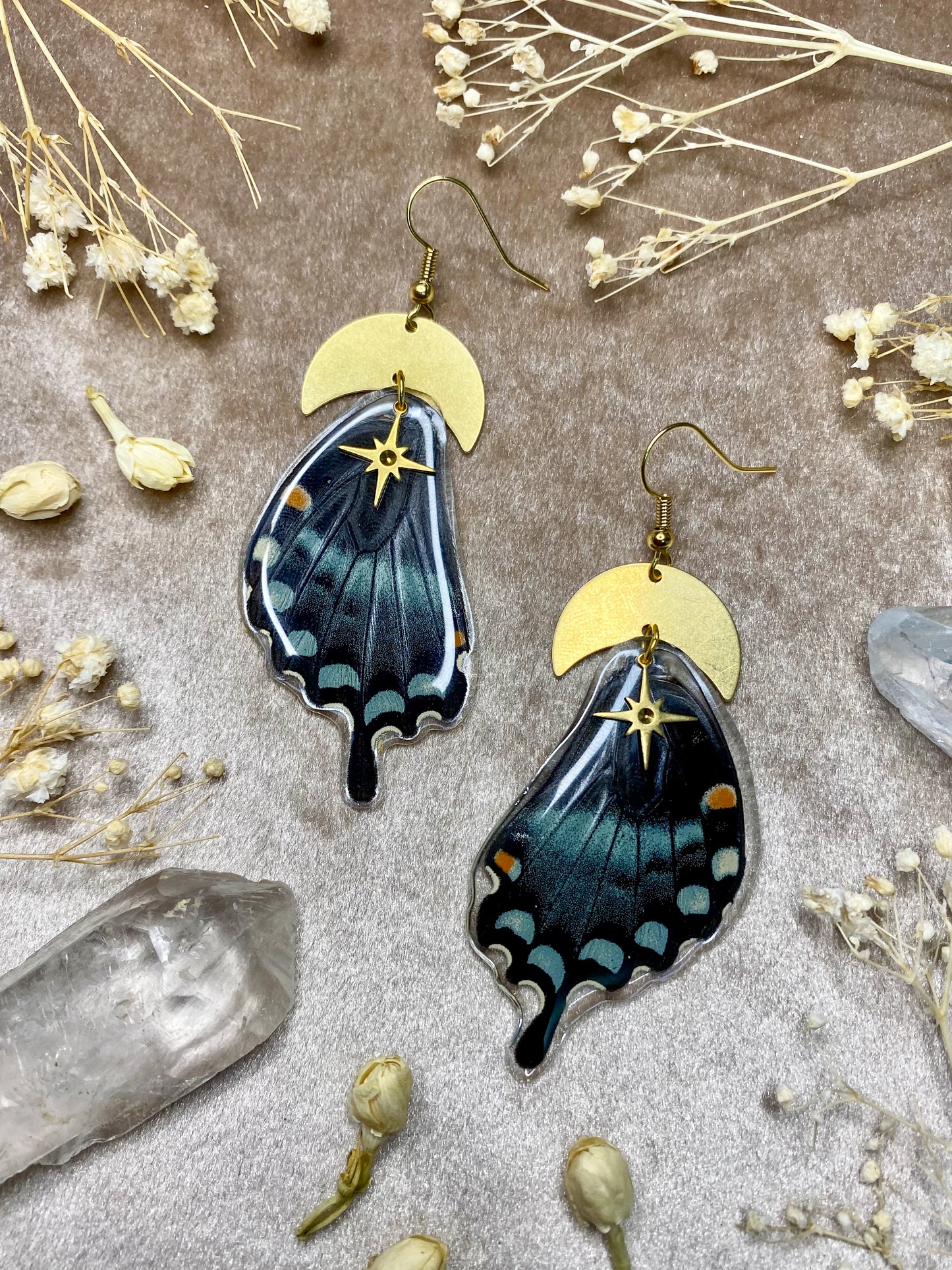 Spicebush Swallow Tail Butterfly Earrings (Blue Side)