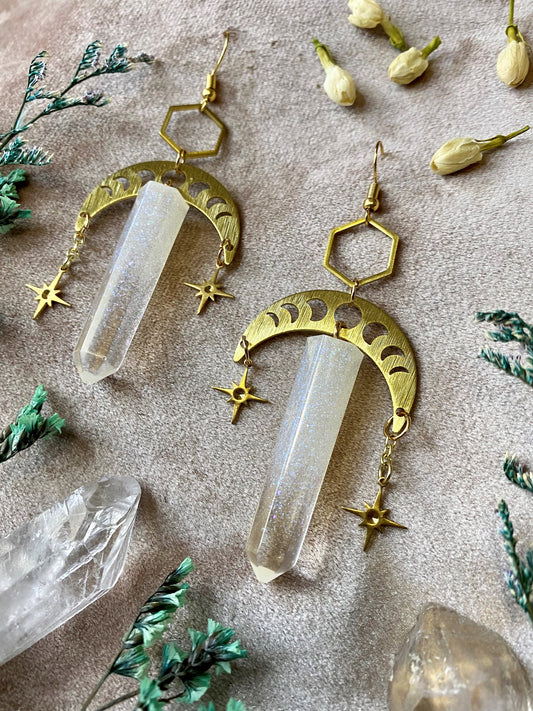 Opal moonstone resin crystal earrings