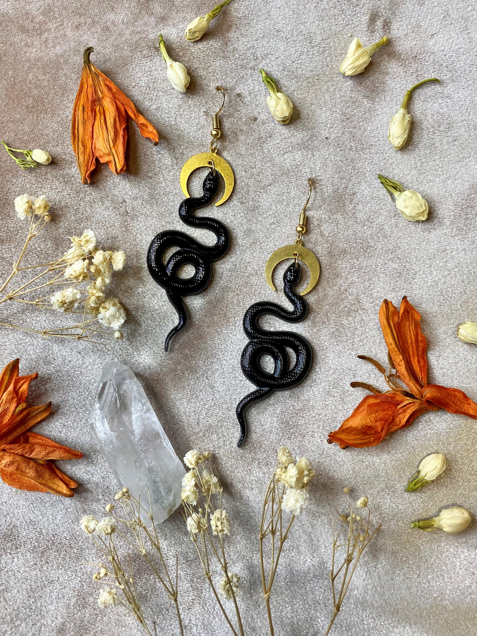 Black mamba snake earrings