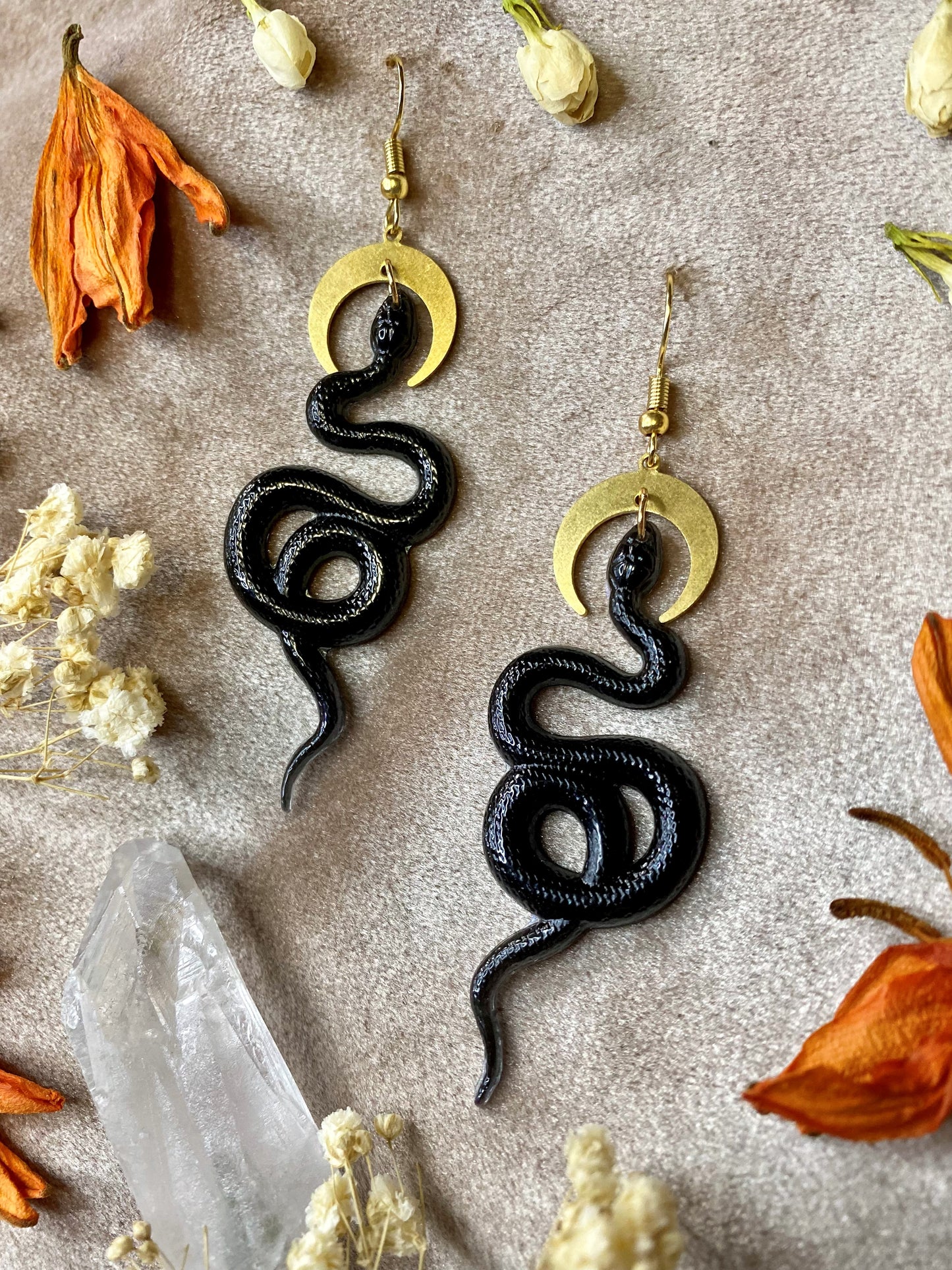 Black Mamba Coil Snake Earrings