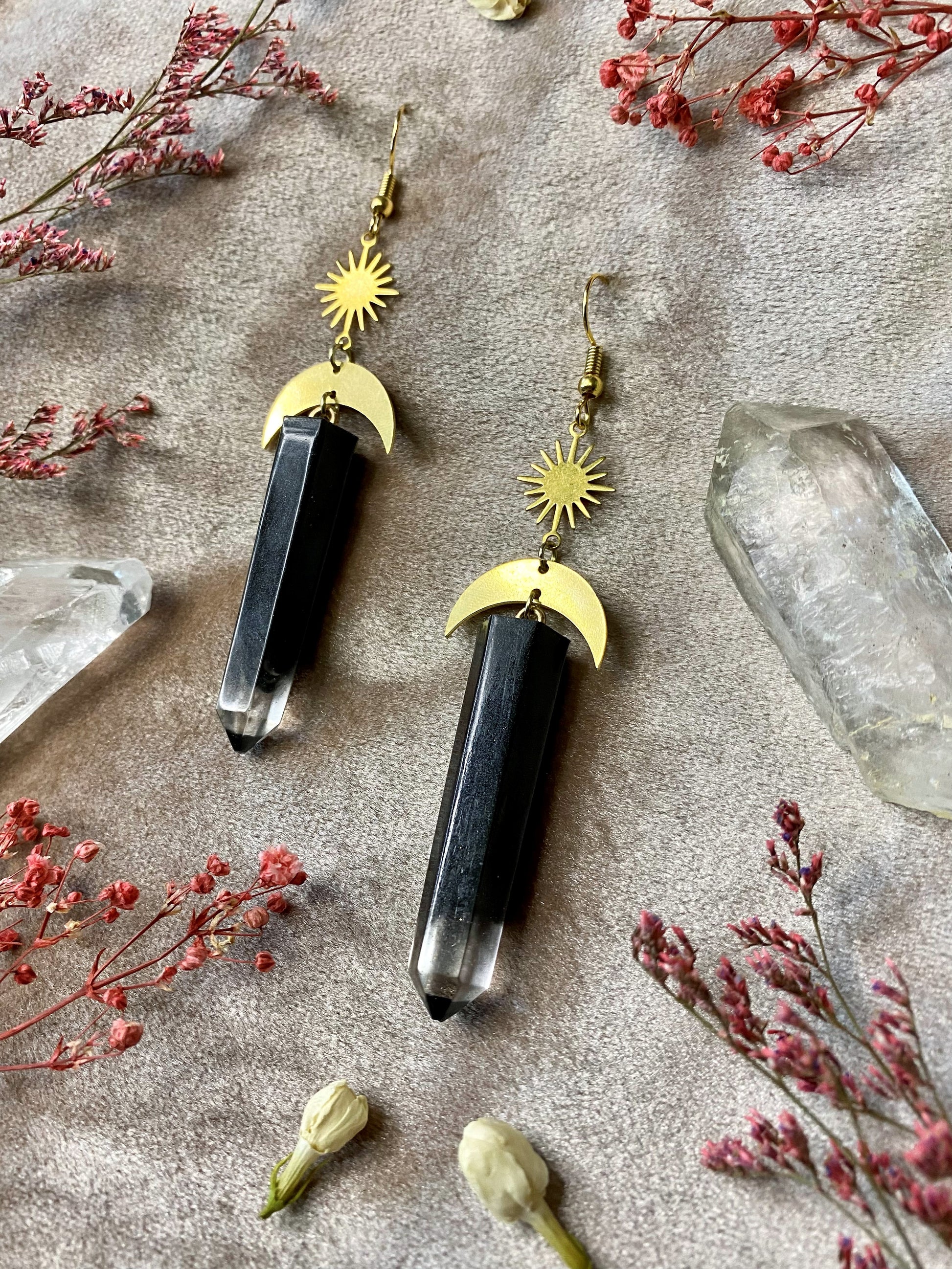 Onyx black resin crystal earrings