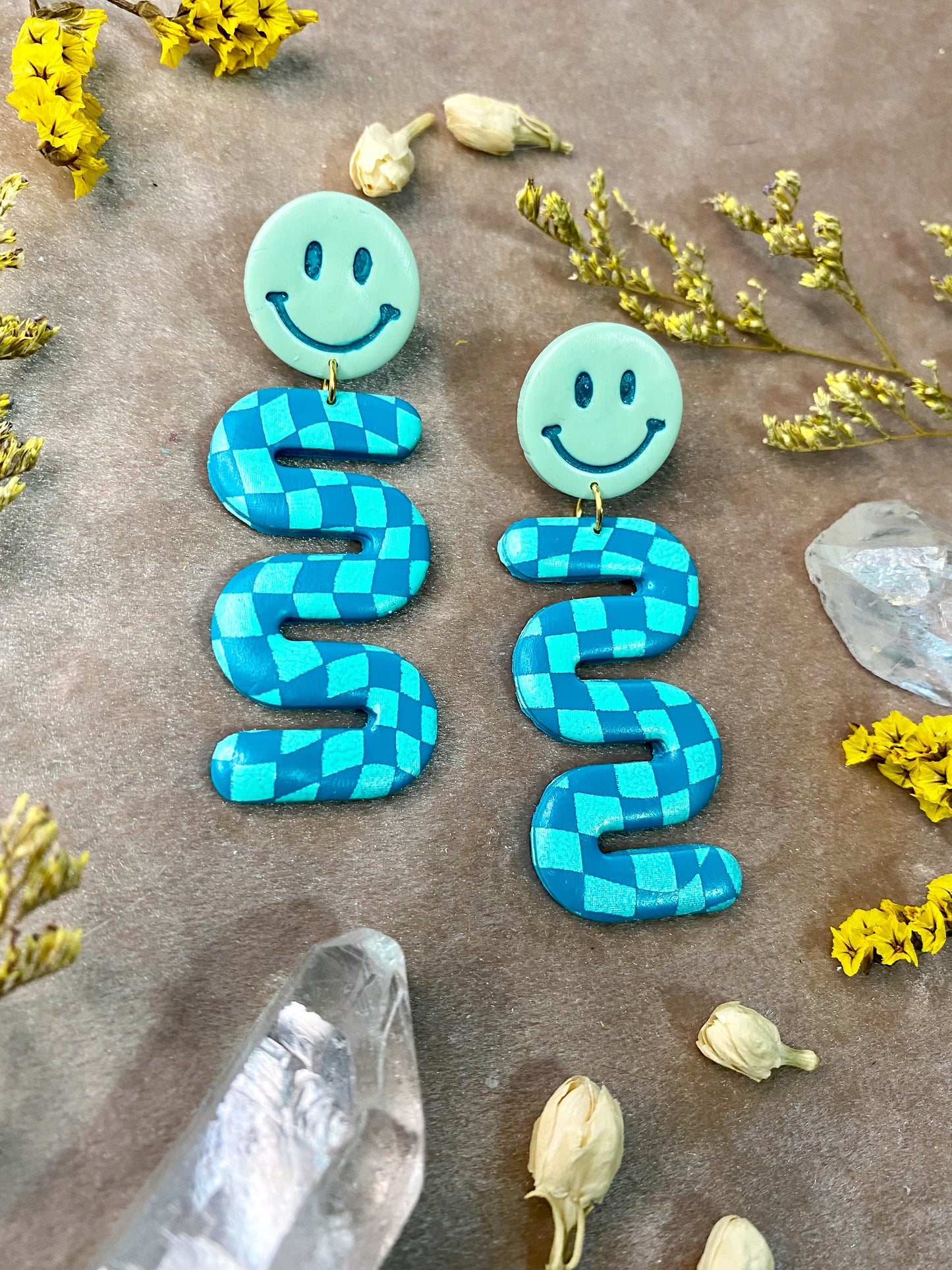 Happy Face and Checker Squiggle Earrings