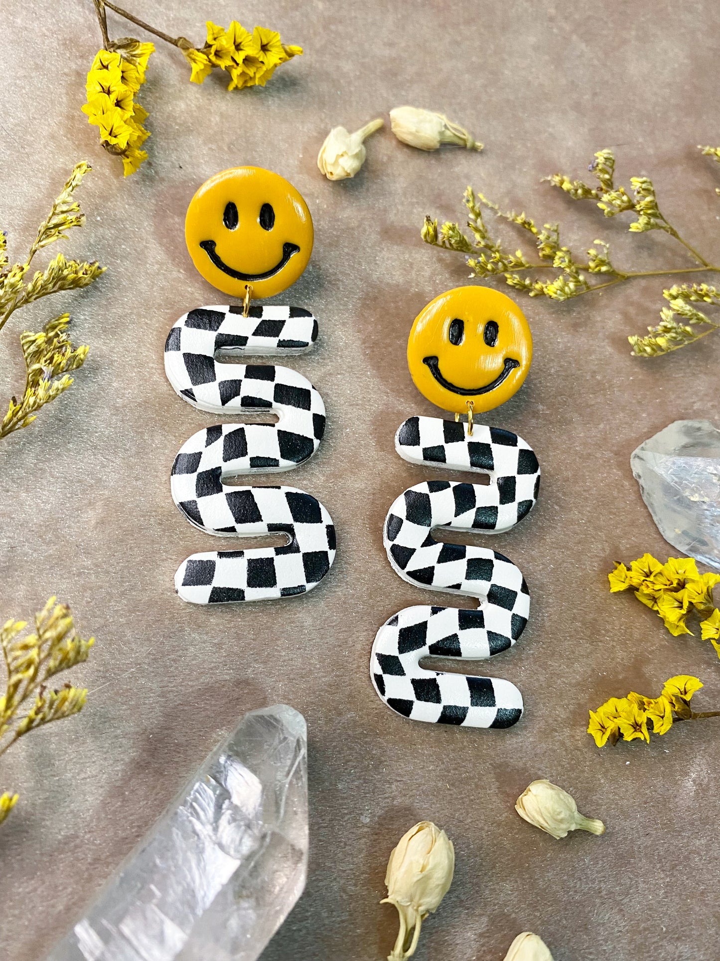 Happy Face and Checker Squiggle Earrings
