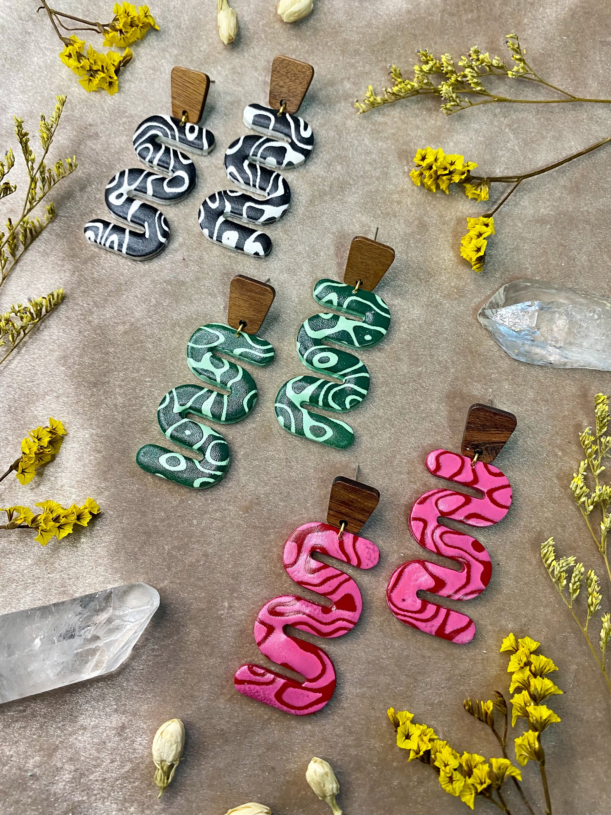 psychedelic polymer clay squiggle earrings