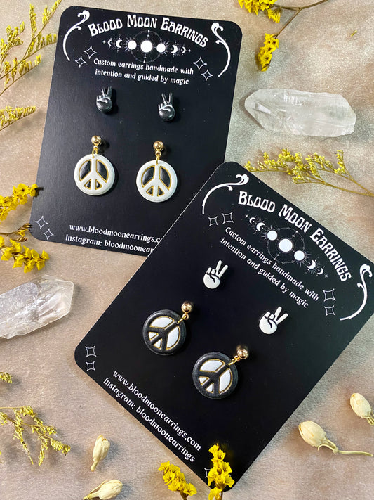 peace sign polymer clay earrings stud pack