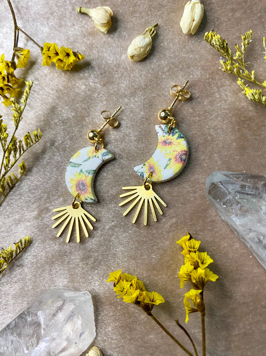 Sunflower Moon Midi Dangle Earrings