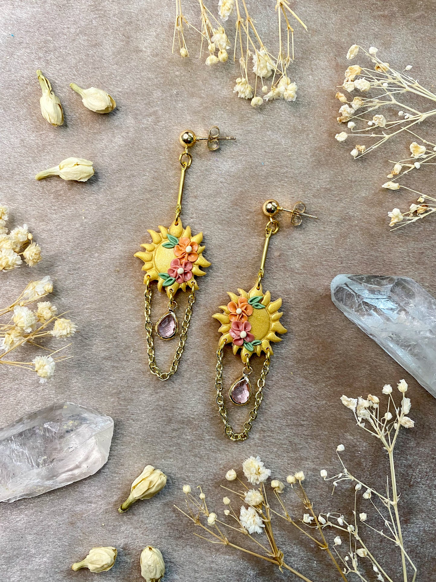 polymer clay floral sun dangle earrings