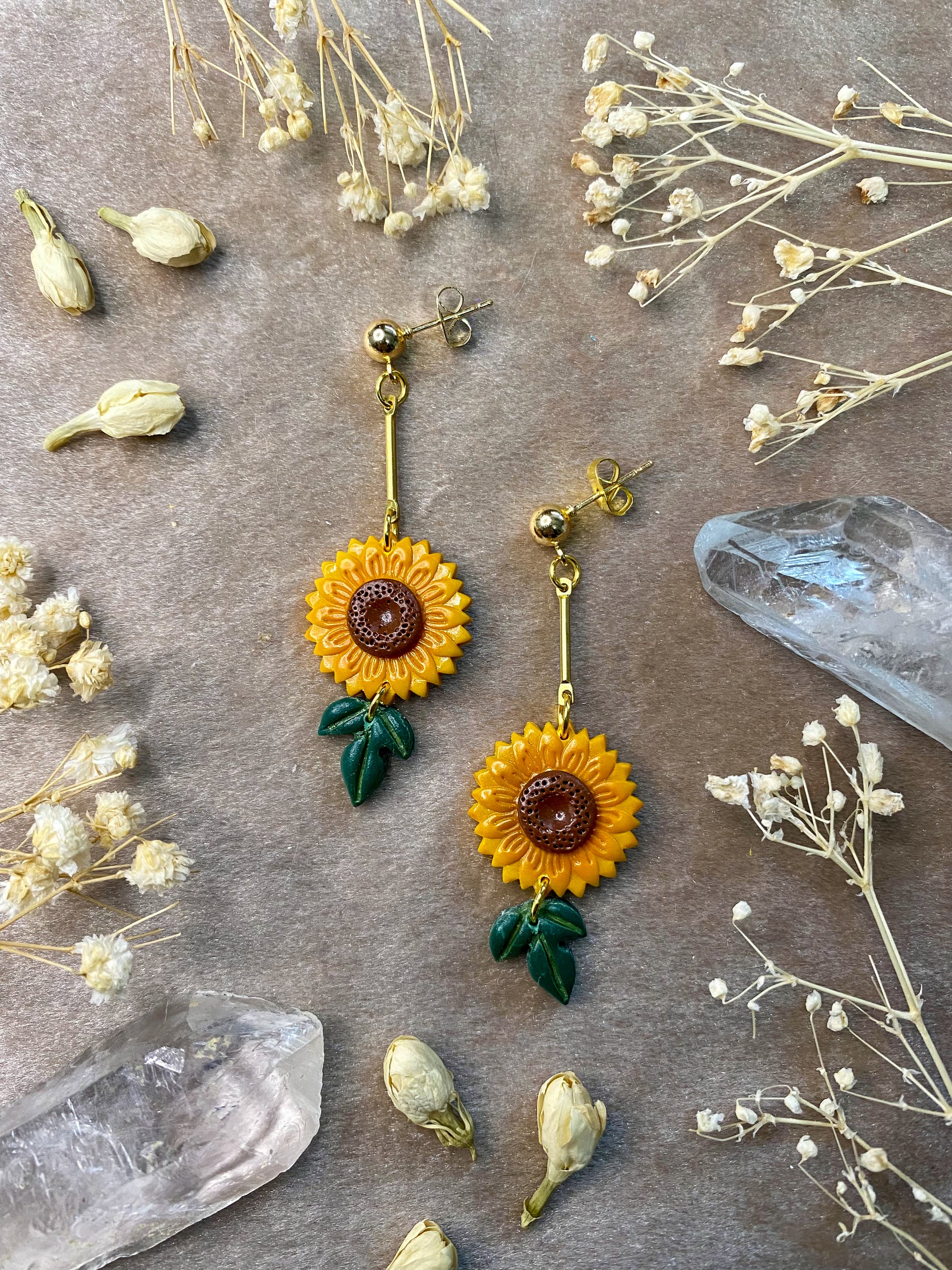 polymer clay sunflower dangle earrings