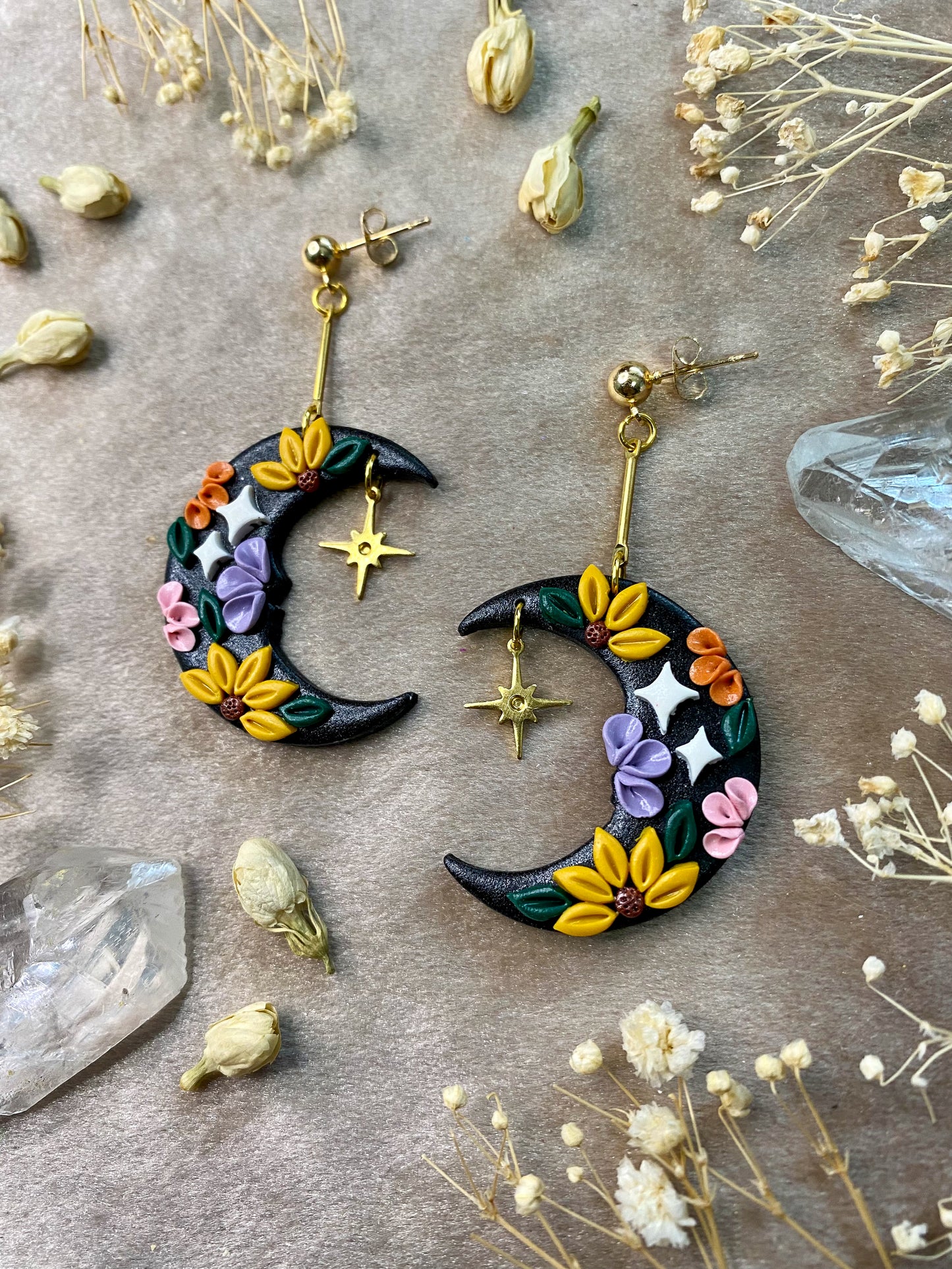 Tropical Floral Medley Moon Earrings