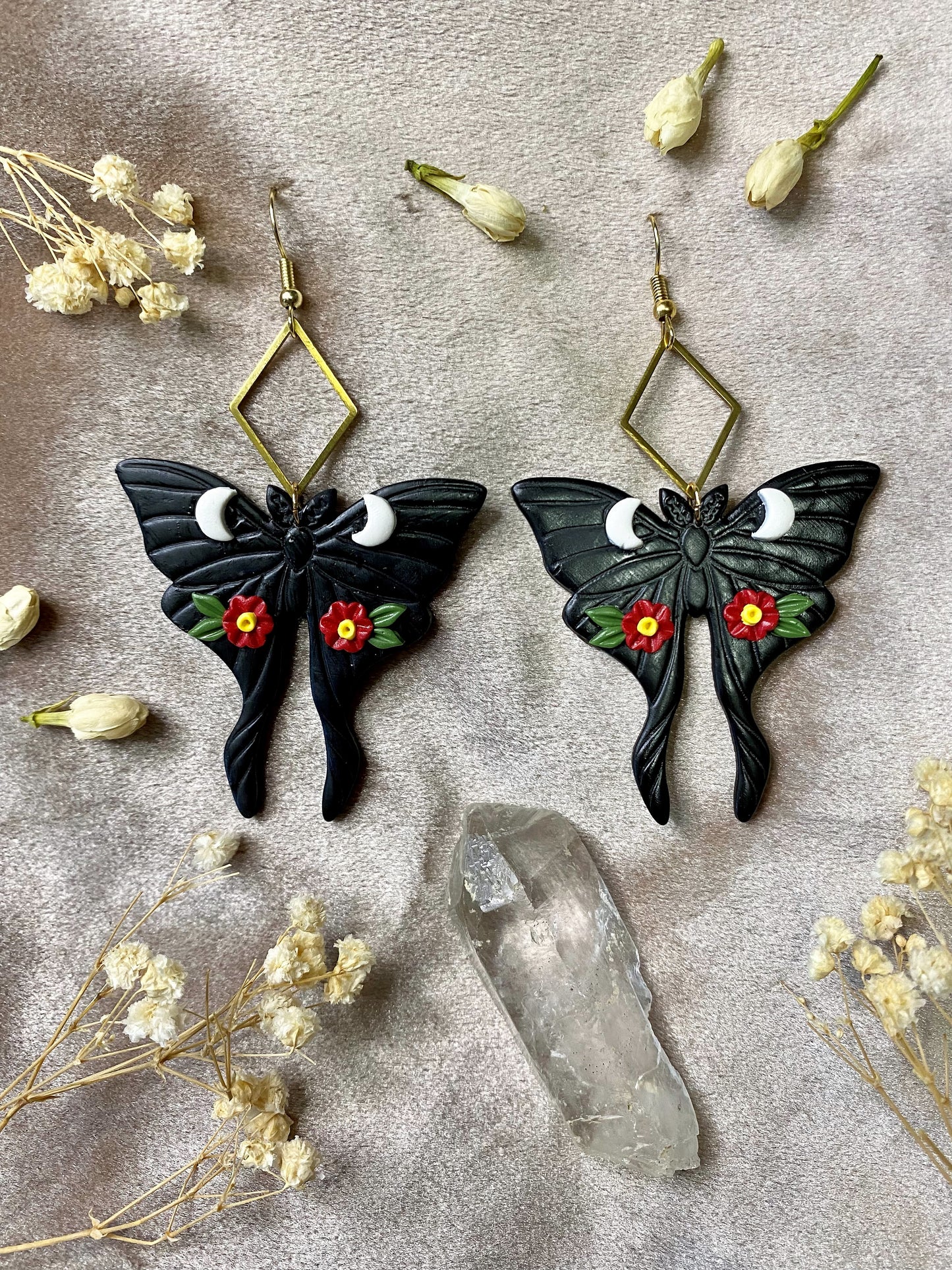 Floral Luna Moth Earrings