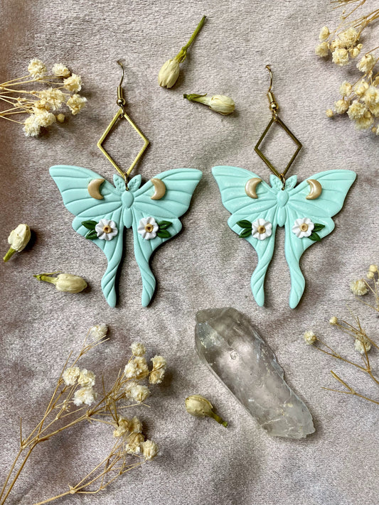 Floral Luna Moth Earrings
