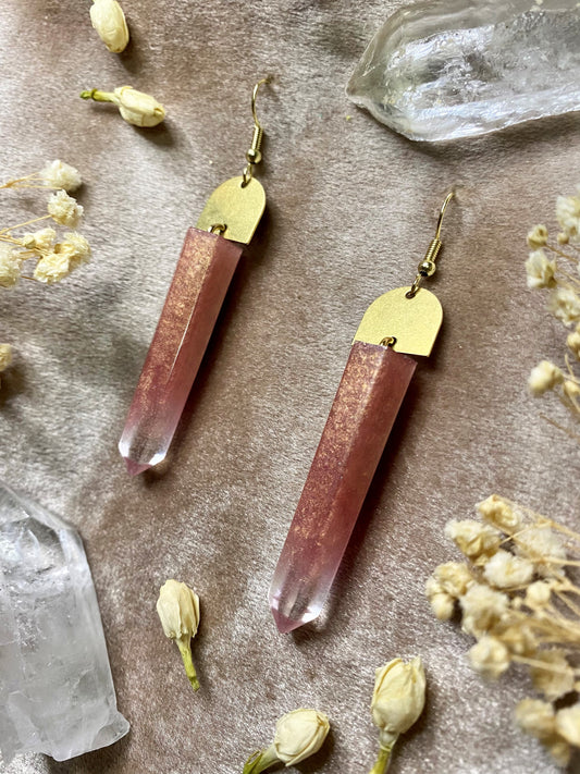 rose quartz resin crystal earrings